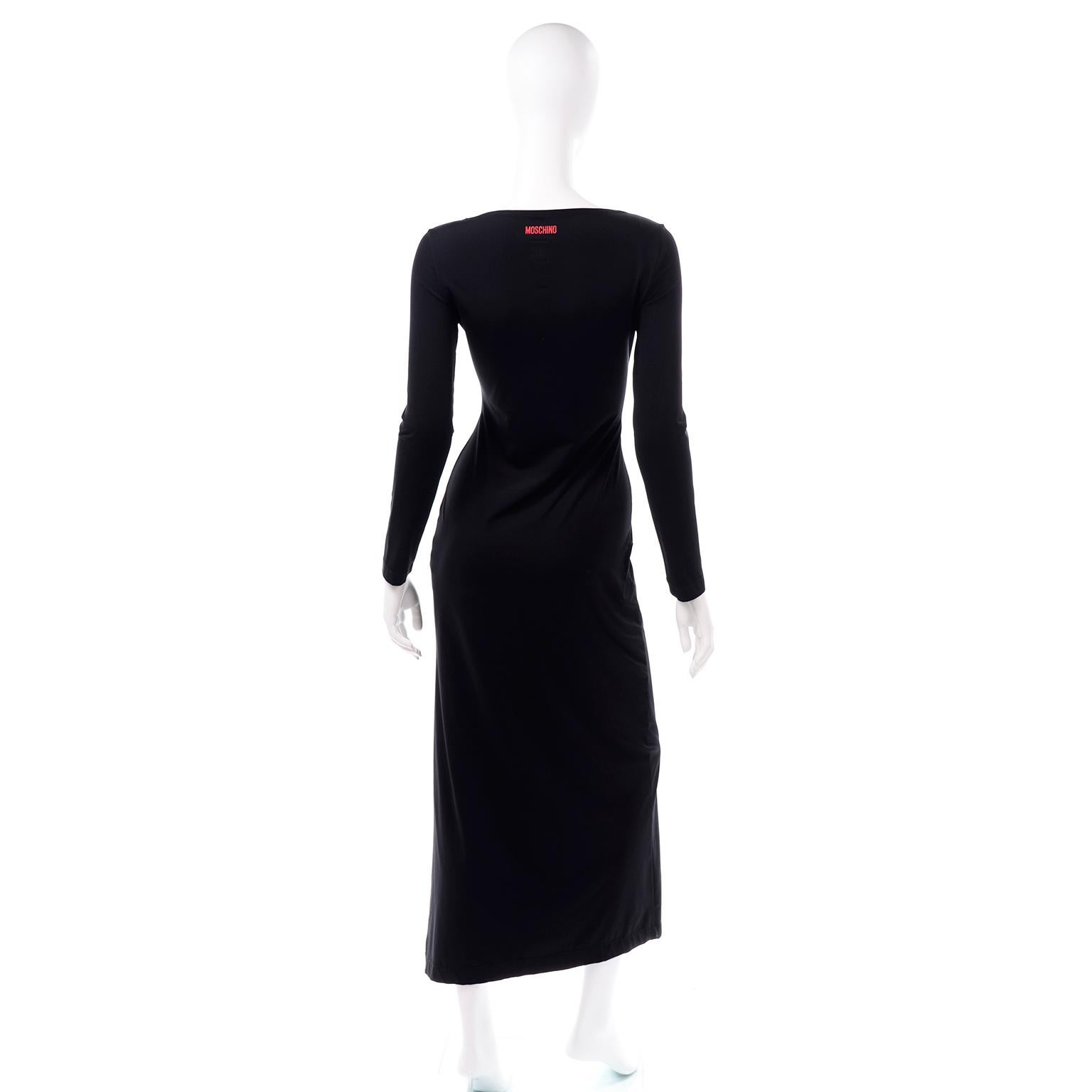 Women's 1990s Moschino Vintage Bodycon Fashion Is No More Red & Black Statement Dress