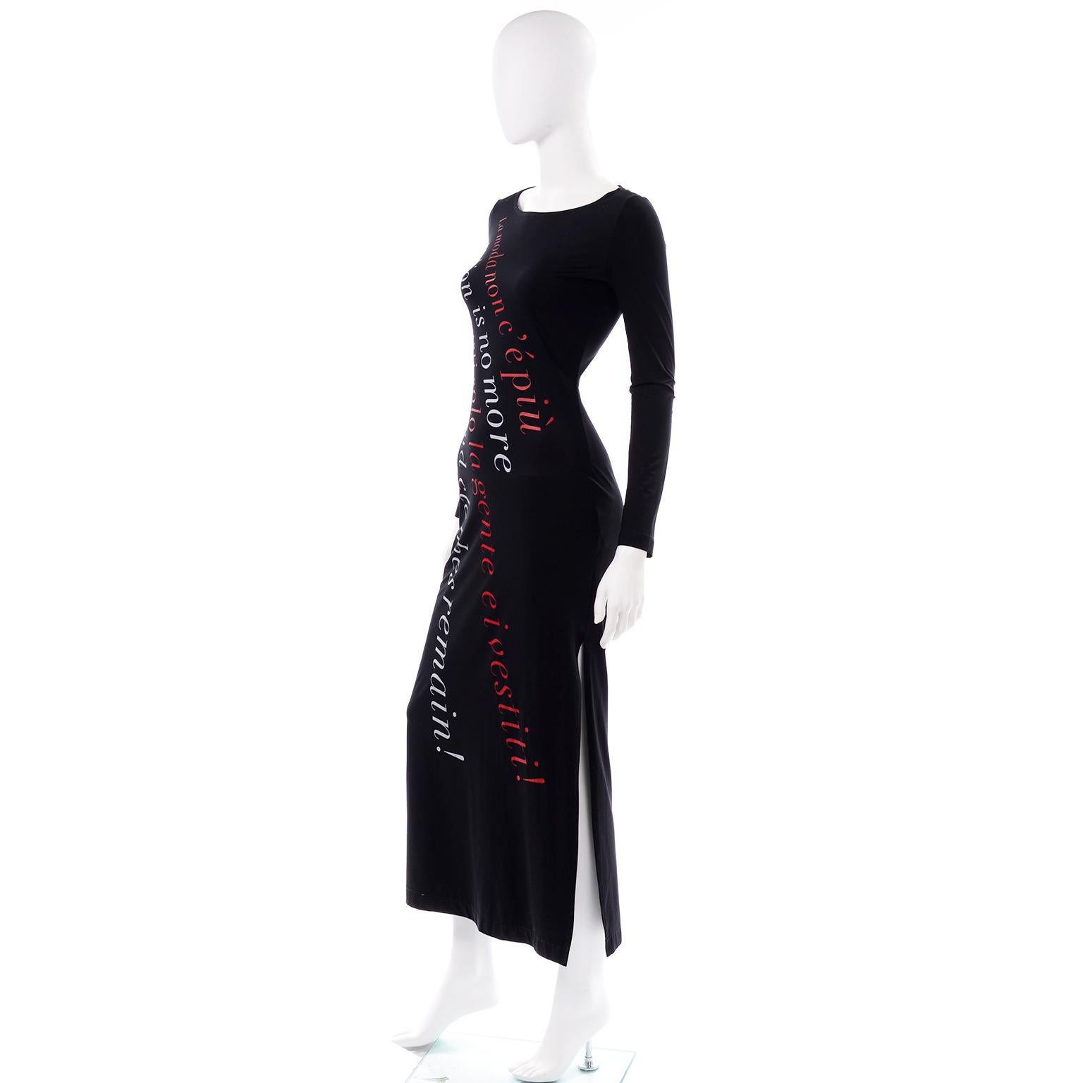 1990s Moschino Vintage Bodycon Fashion Is No More Red & Black Statement Dress 1