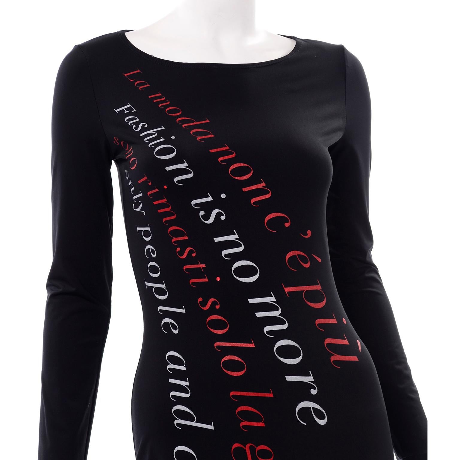 1990s Moschino Vintage Bodycon Fashion Is No More Red & Black Statement Dress 2