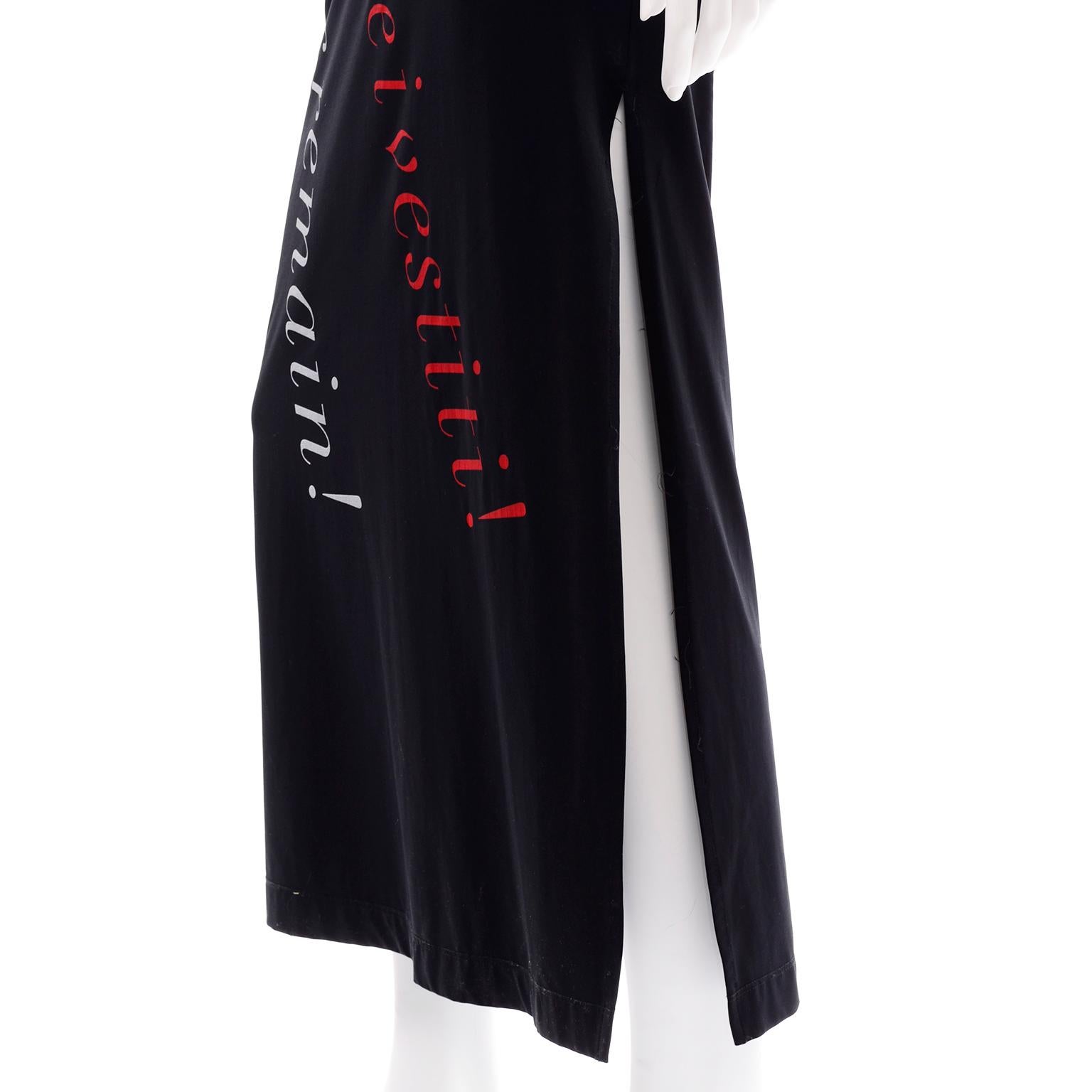 1990s Moschino Vintage Bodycon Fashion Is No More Red & Black Statement Dress 3