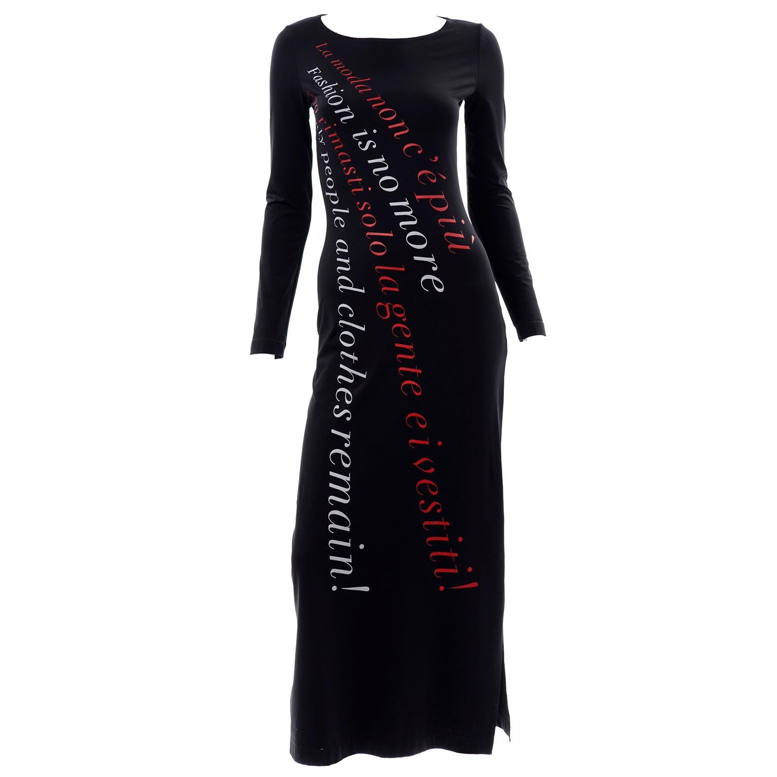 1990s Moschino Vintage Bodycon Fashion Is No More Red & Black Statement Dress