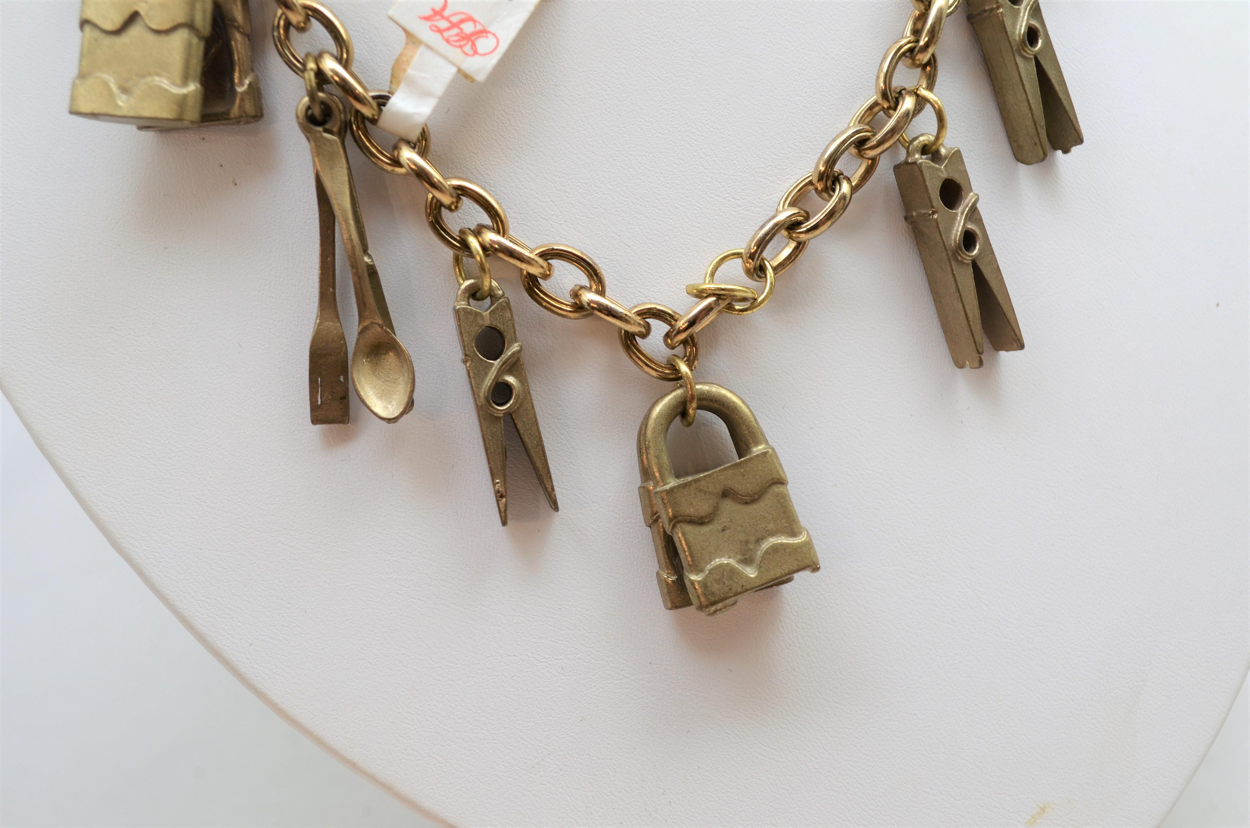 1990’s Moschino Vintage Chain Necklace with Padlock, Cutlery Charms 2