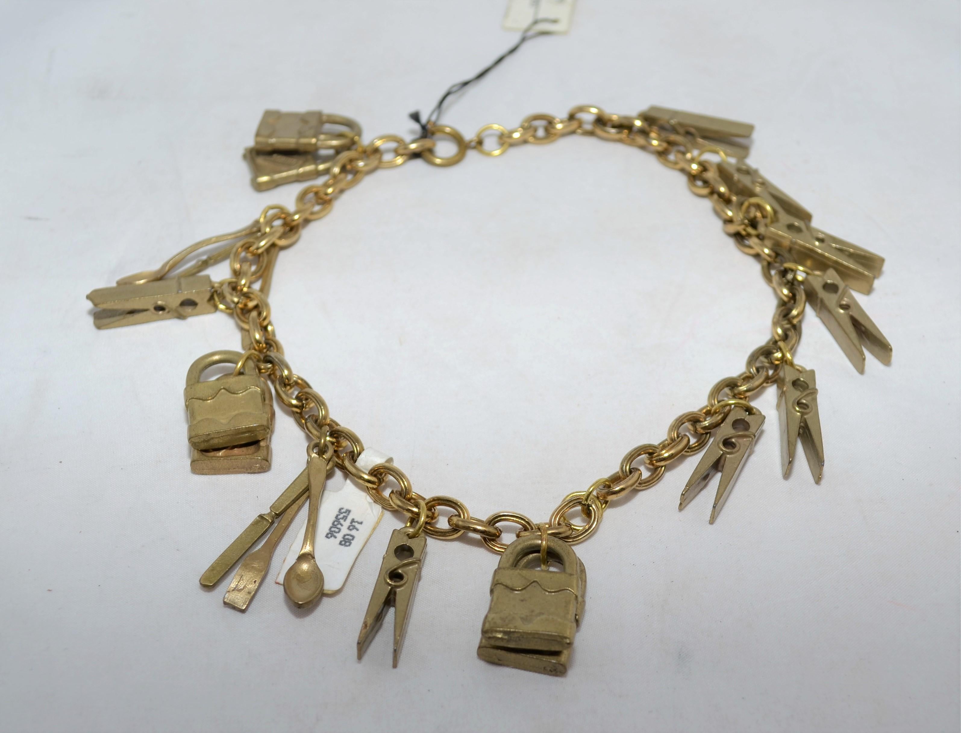 1990’s Moschino Vintage Chain Necklace with Padlock, Cutlery Charms 3