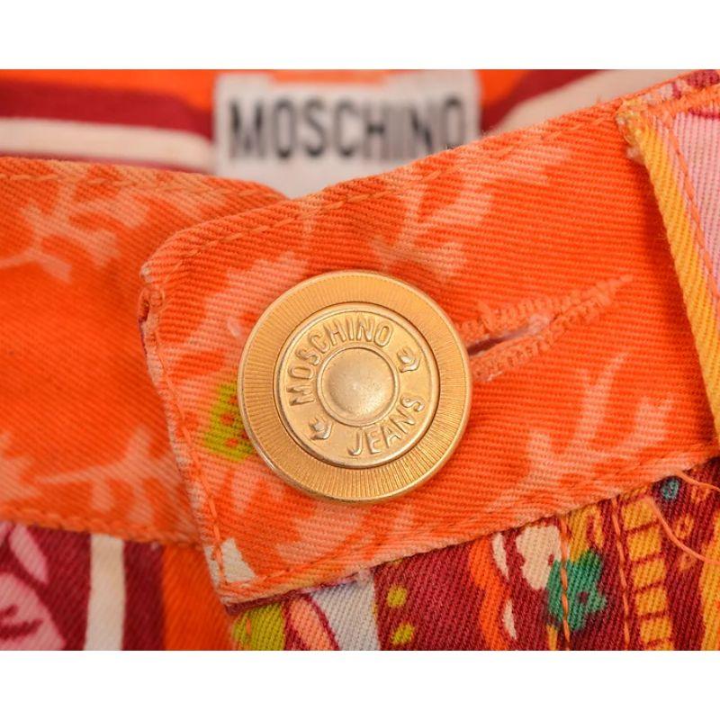 Orange 1990s Moschino Vintage Colourful Wallpaper Pattern Floral Paisley Jeans Trousers For Sale