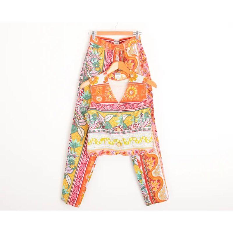 1990s Moschino Vintage Colourful Wallpaper Pattern Floral Paisley Jeans Trousers For Sale 1