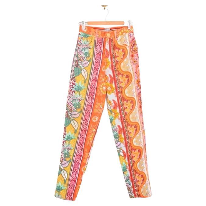 1990s Moschino Vintage Colourful Wallpaper Pattern Floral Paisley Jeans Trousers For Sale