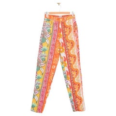 1990s Moschino Vintage Colourful Wallpaper Pattern Floral Paisley Jeans Trousers