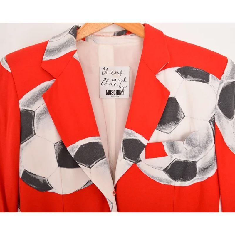 1990's Moschino Vintage 'Football' Print Kitsch Red Blazer Jacket In Good Condition For Sale In Sheffield, GB