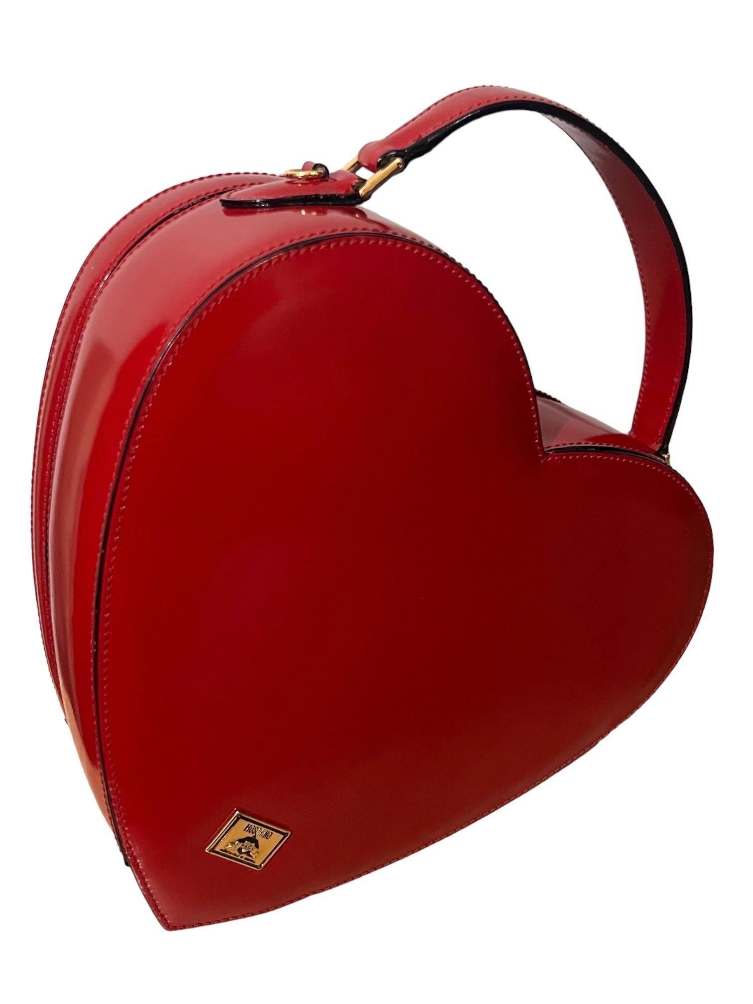 Women's 1990’s Moschino Vintage Red Leather Heart Bag seen on The Nanny For Sale