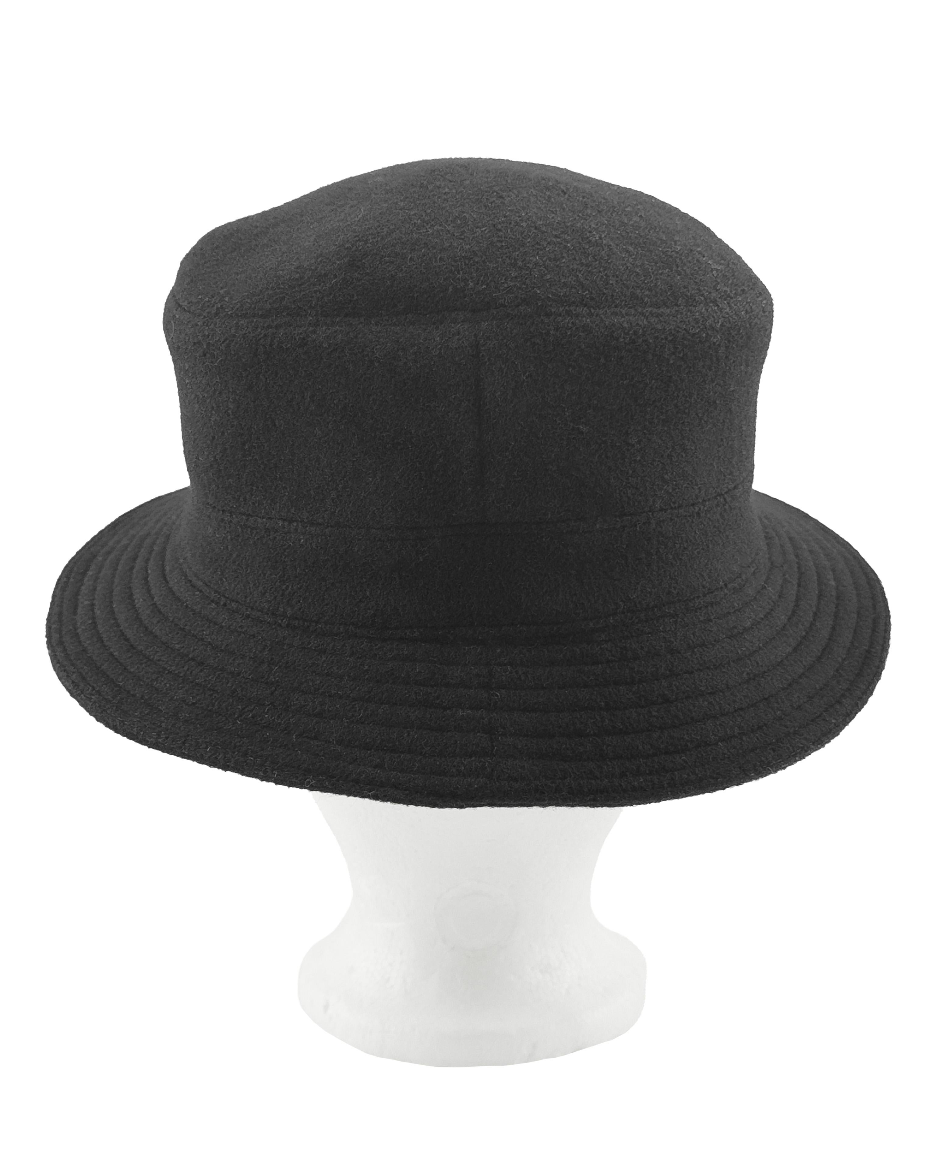 1990's Motsch for Hermes 100% Black Cashmere Bucket Hat For Sale