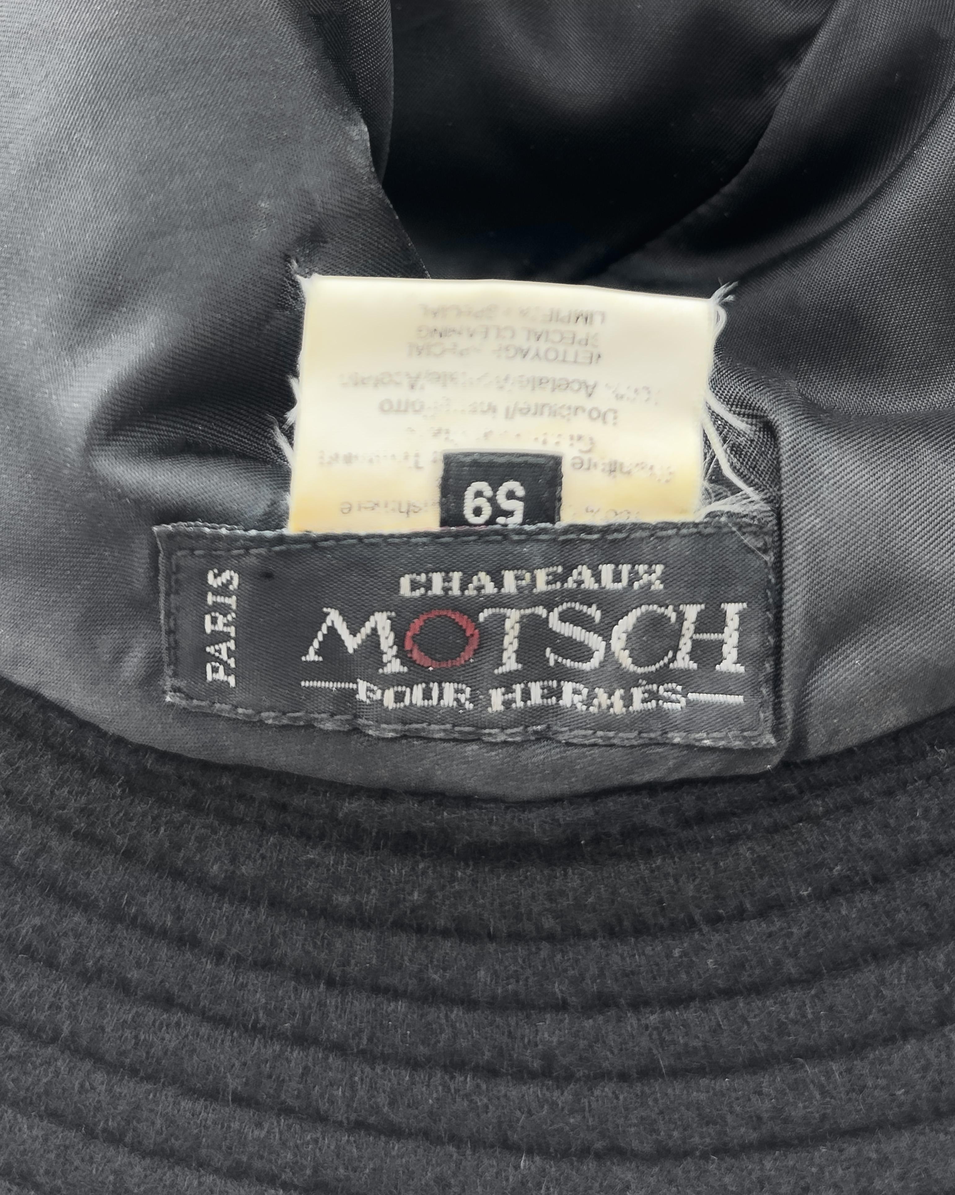 1990's Motsch for Hermes 100% Black Cashmere Bucket Hat For Sale