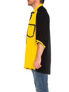 1990S M.S.R Yellow & Black Silk Crepe Custom Made One-Of-A-Kind Men's Shirt