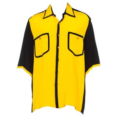 Vintage 1990S M.S.R Yellow & Black Silk Crepe Custom Made One-Of-A-Kind Men's Shirt