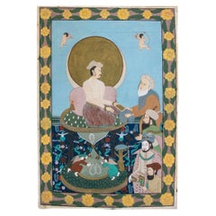 1990s Mughal Indian Painted Cloth with Imperial Court Scene