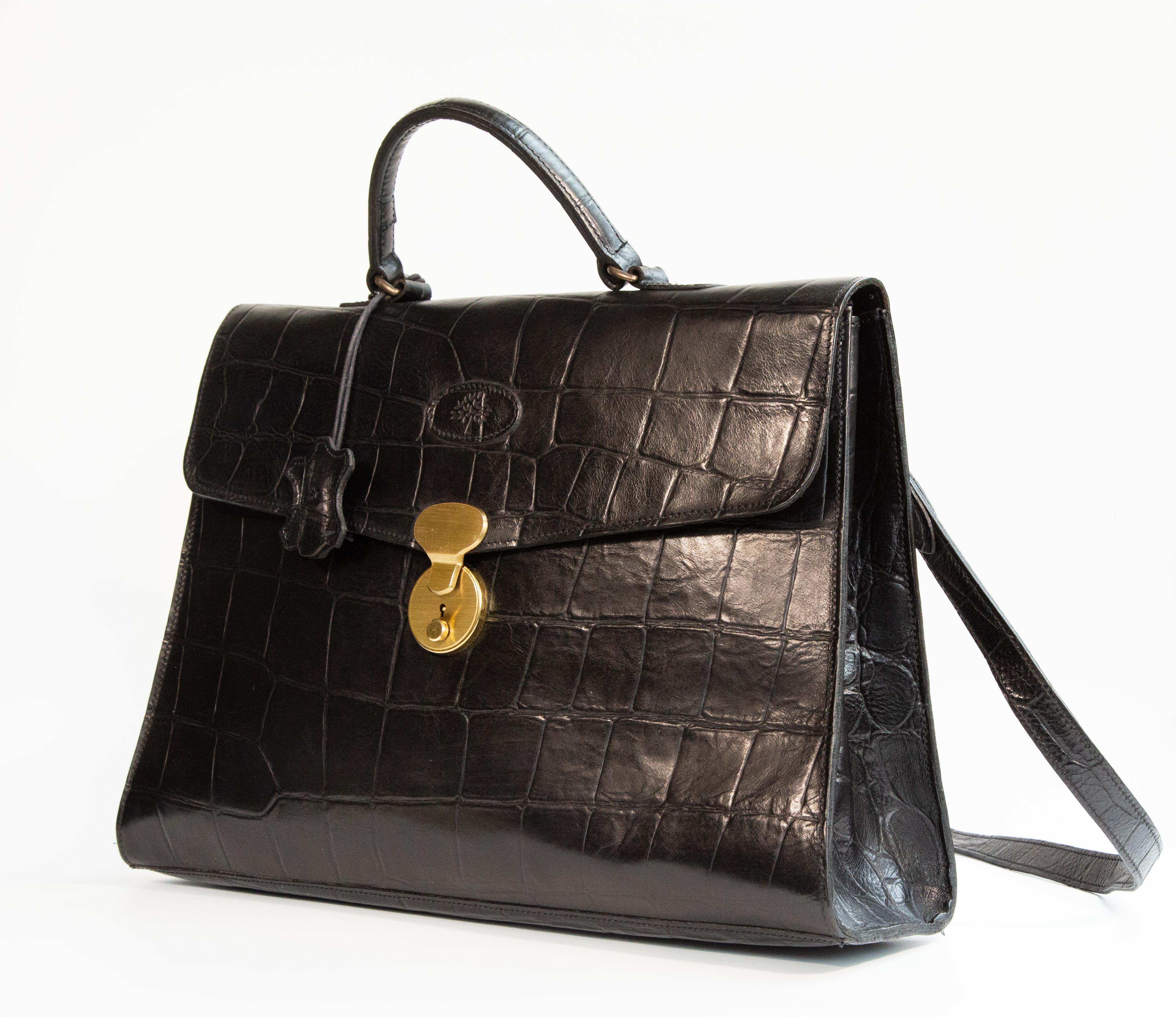 Borsa per computer portatile Mulberry anni '90 in pelle nera Congo in vendita 3
