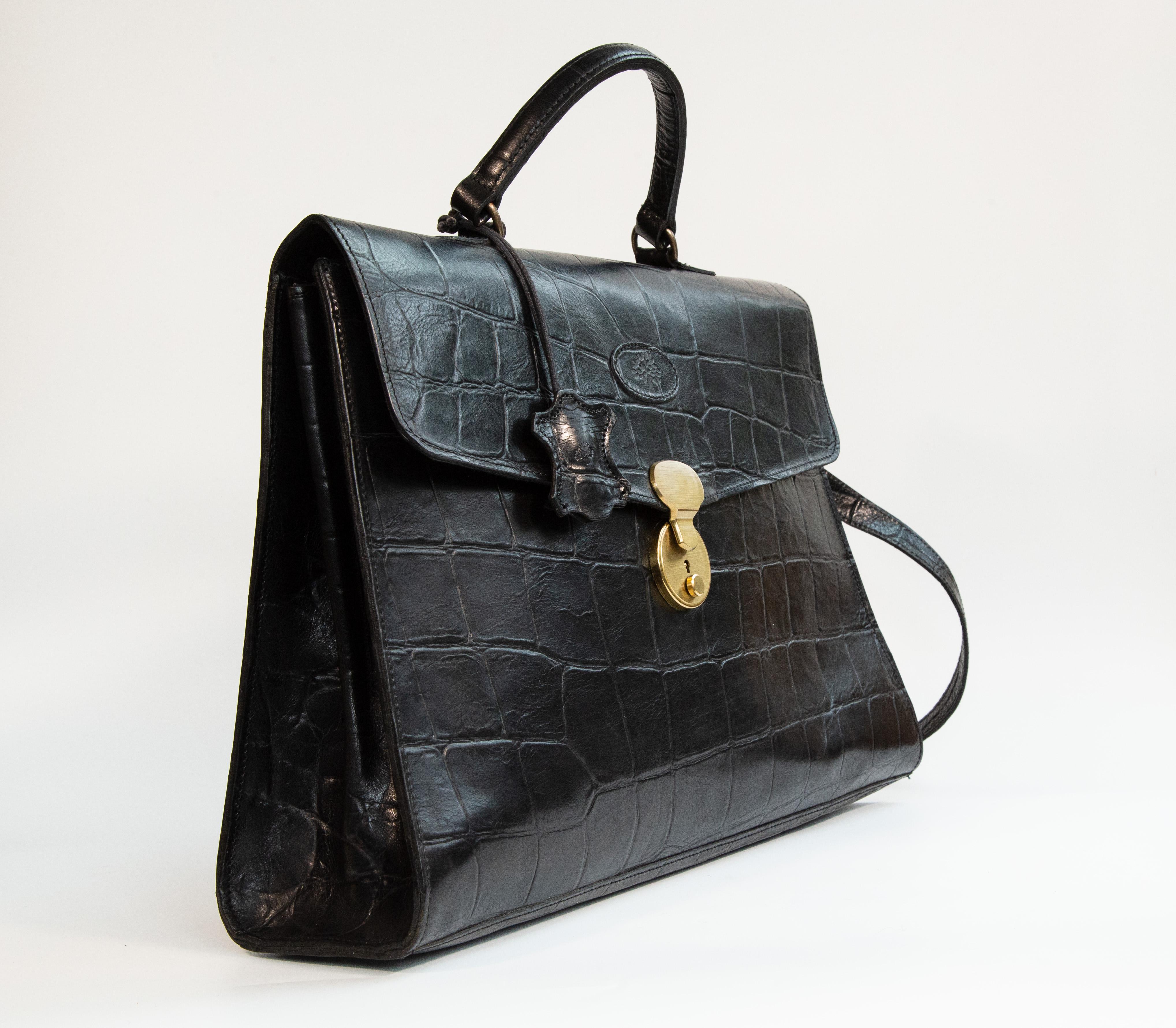 Borsa per computer portatile Mulberry anni '90 in pelle nera Congo in vendita 4