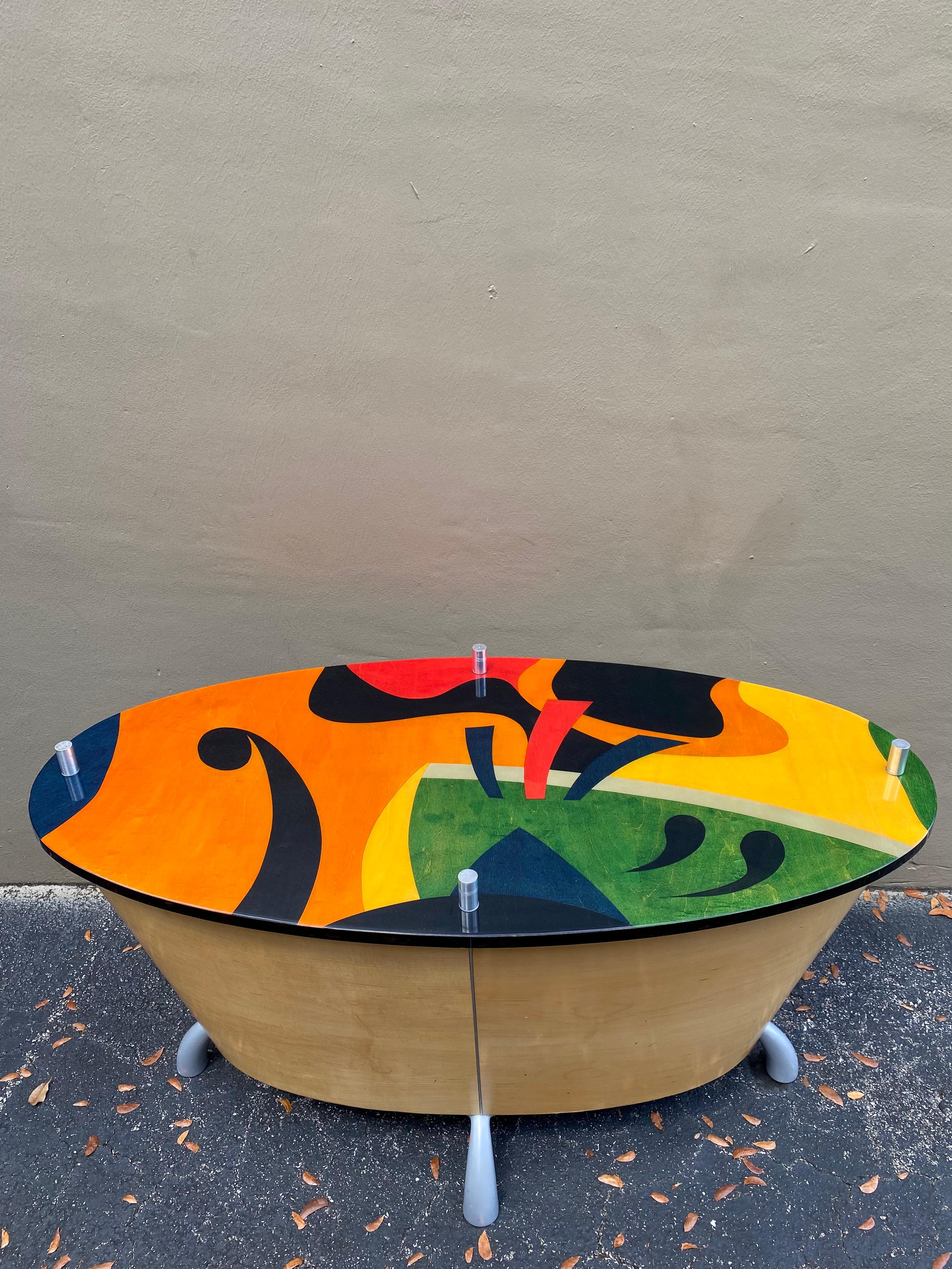 1990s Multi-Colored Sculptural Memphis Style Dining Table & 6 Chairs For Sale 4