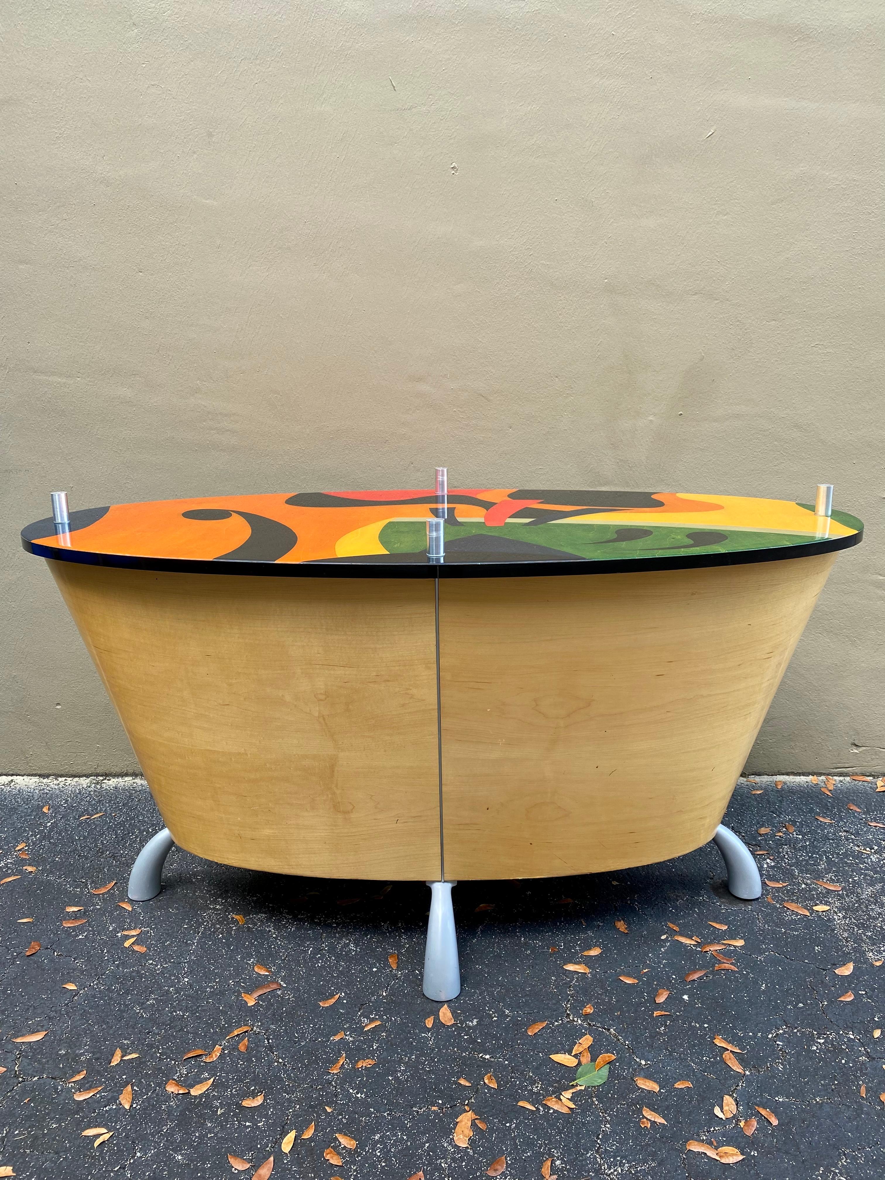 Post-Modern 1990s Multi-Colored Sculptural Memphis Style Dining Table & 6 Chairs For Sale
