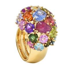 1990er Jahre Multi-Gem Saphir 14 Karat Gelbgold Vintage Cluster Cocktail-Ring