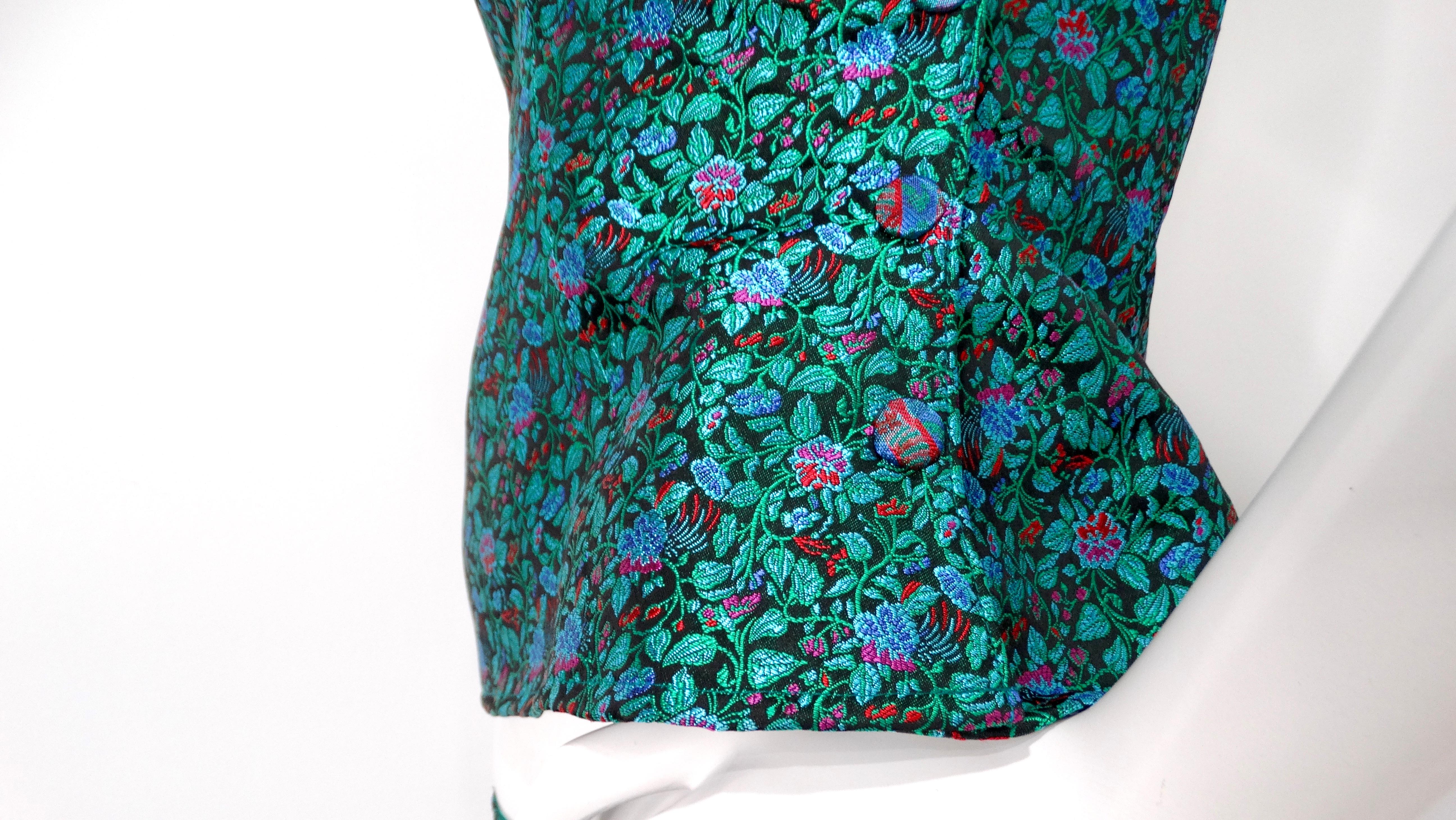 Set top e gonna in broccato con stampa floreale multicolore degli anni '90 in vendita 5
