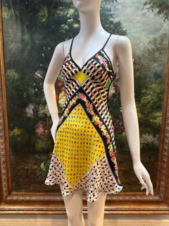 1990s Multicolor Floral Silk Versace Mini Cocktail Dress