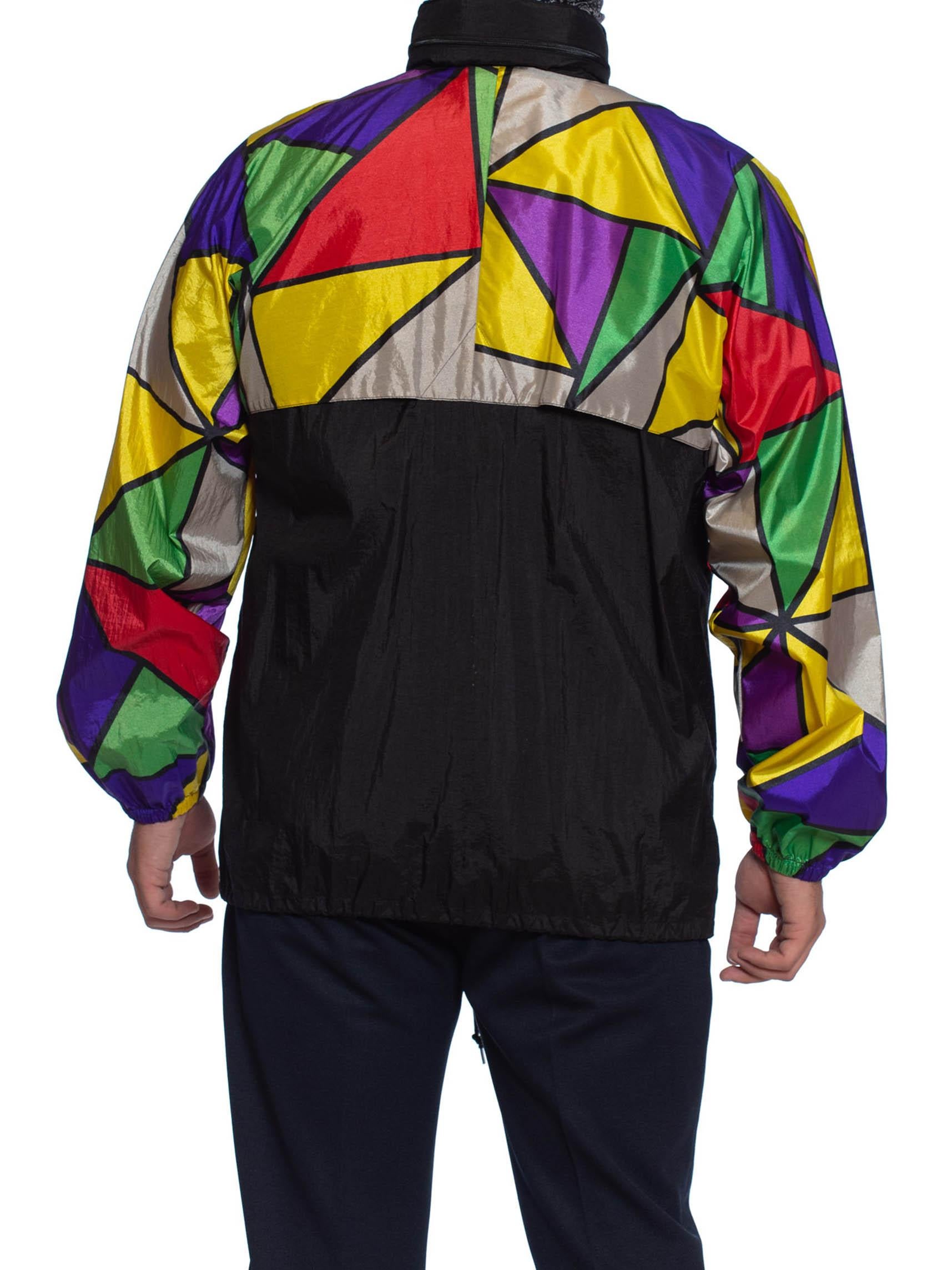 1990S Multicolor Polyester Mosaic Colorblocked Windbreaker Jacket In Excellent Condition In New York, NY