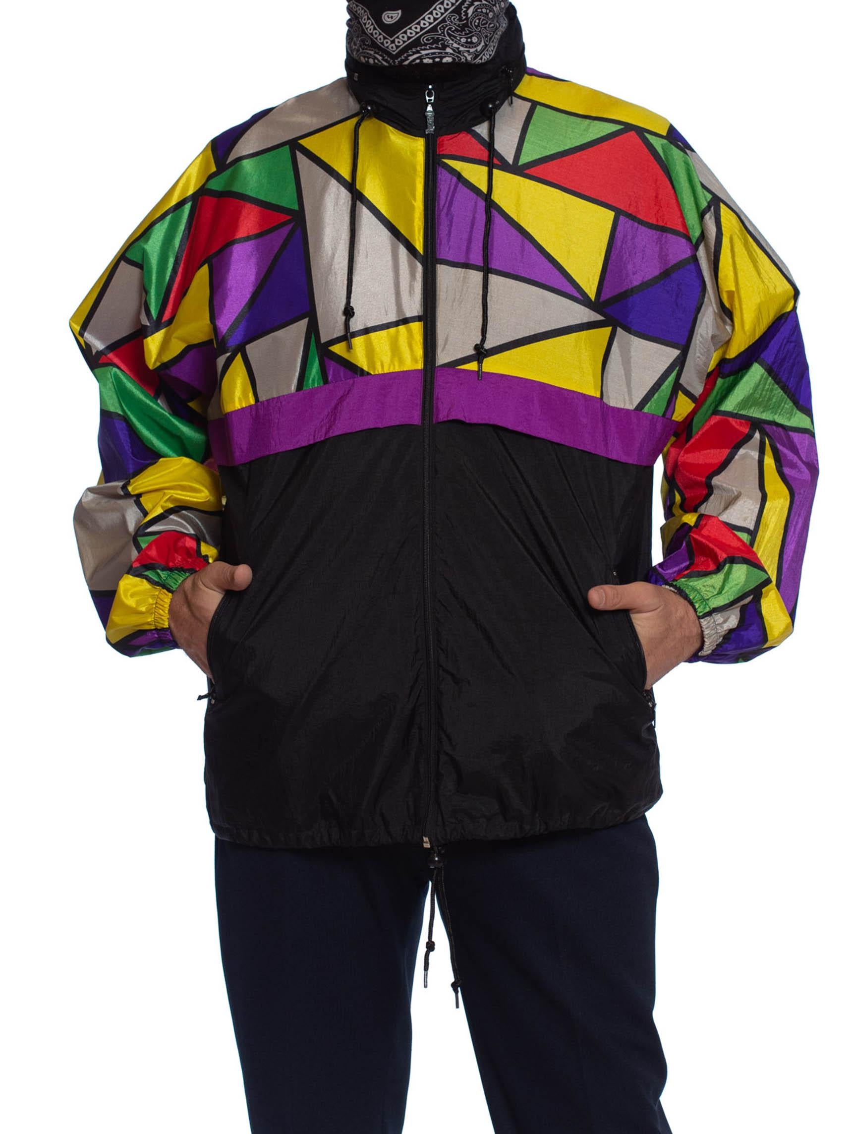 Women's or Men's 1990S Multicolor Polyester Mosaic Colorblocked Windbreaker Jacket