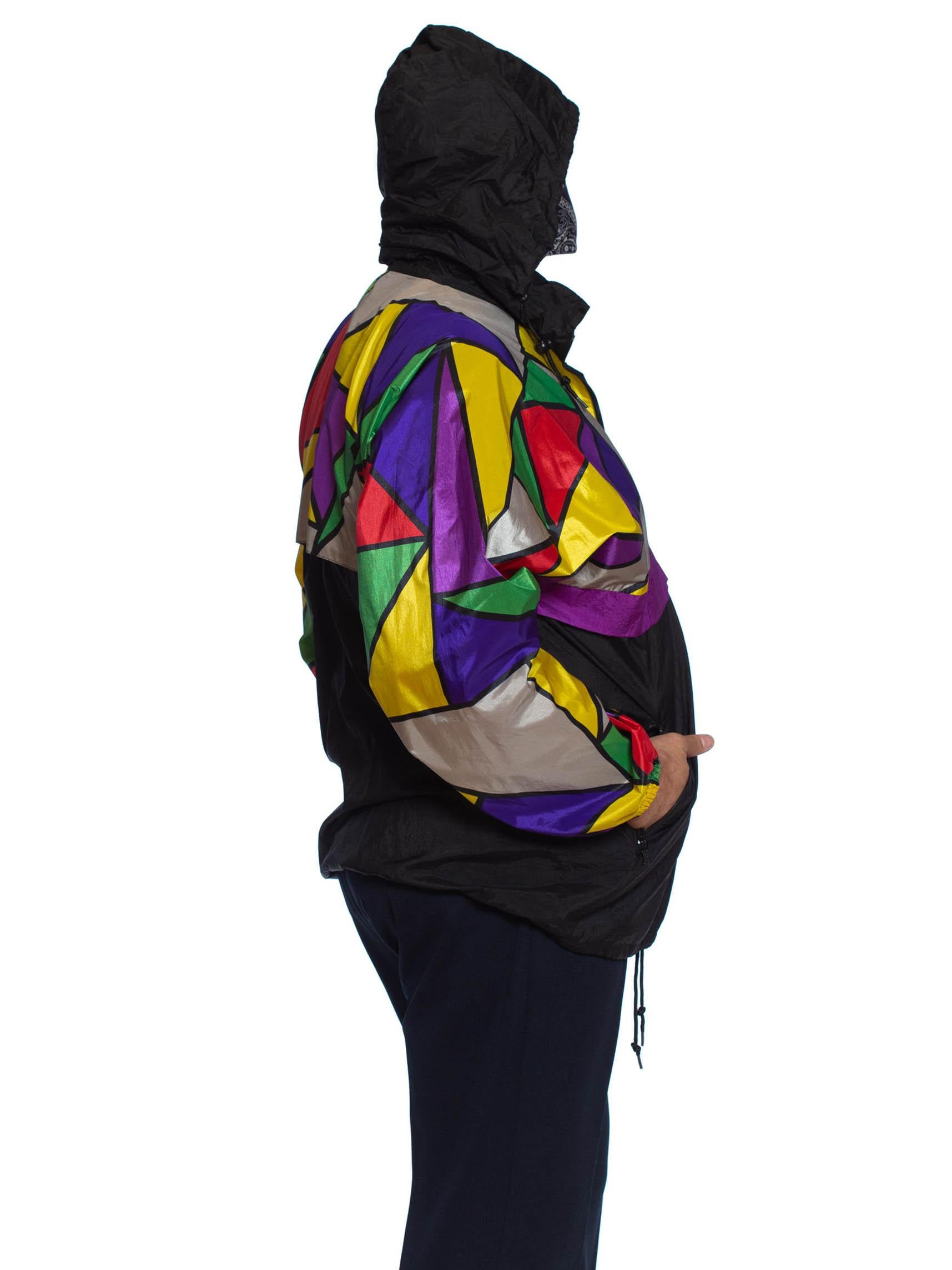 1990S Multicolor Polyester Mosaic Colorblocked Windbreaker Jacket 1