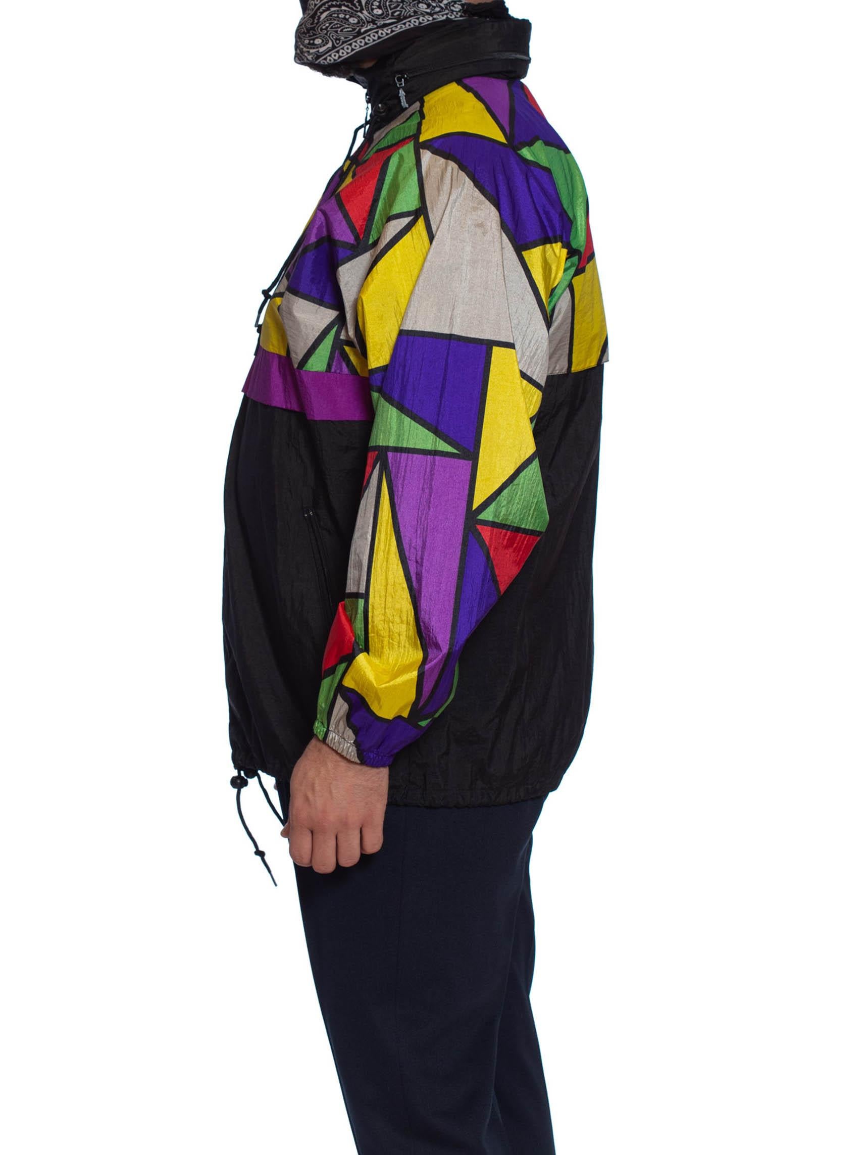 1990S Multicolor Polyester Mosaic Colorblocked Windbreaker Jacket 2