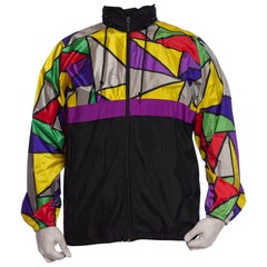 1990S Multicolor Polyester Mosaic Colorblocked Windbreaker Jacket