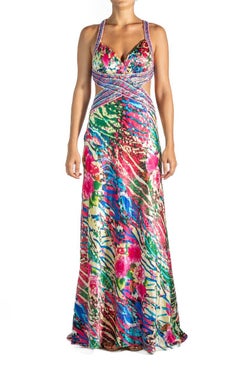1990S Multicolor Sequined Silk Gown