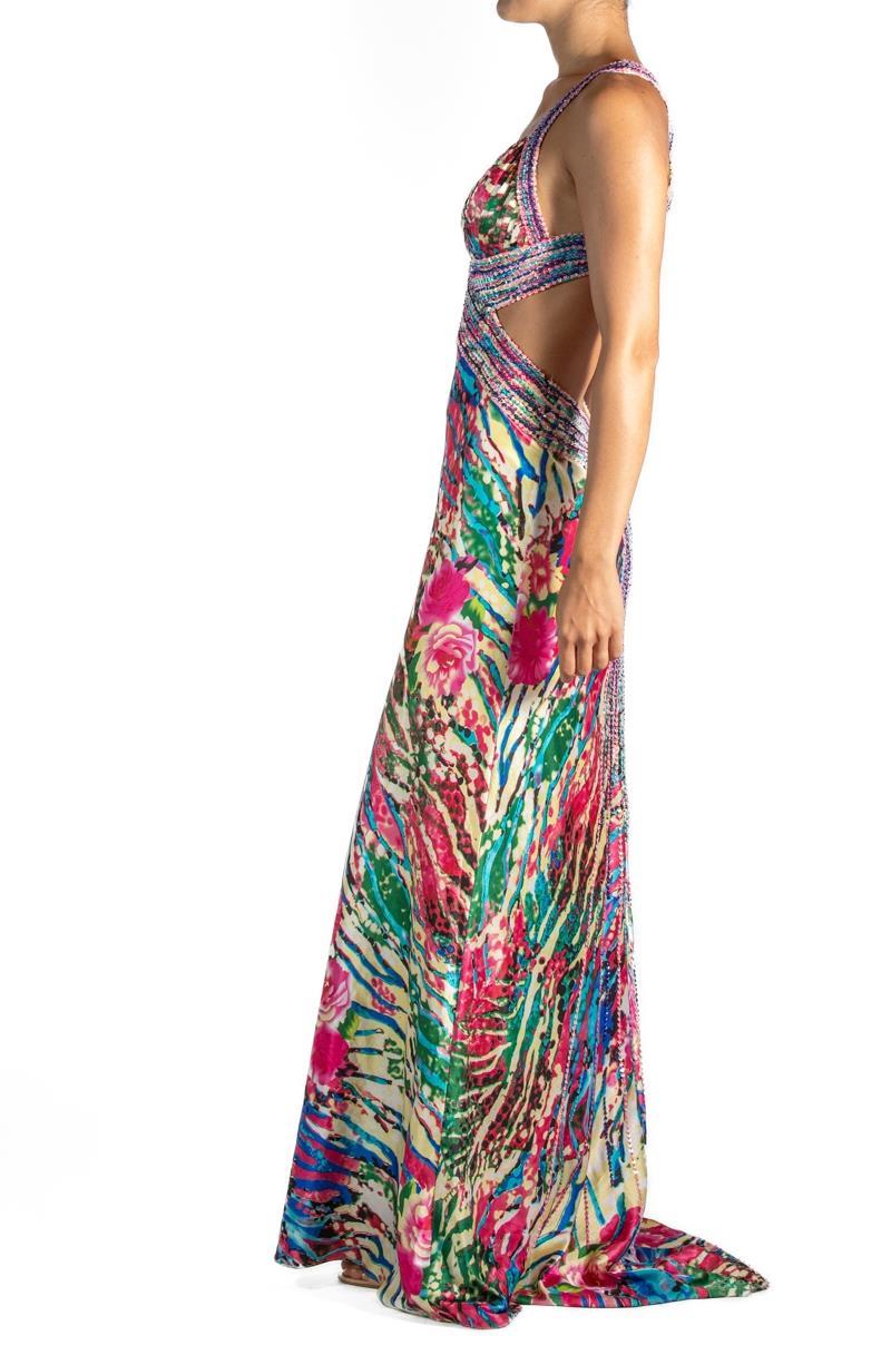 Marron Robe en soie pailletée multicolore des années 1990 en vente