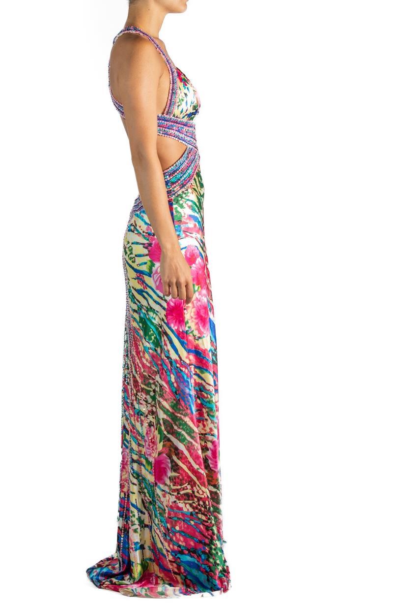 Robe en soie pailletée multicolore des années 1990 Excellent état - En vente à New York, NY