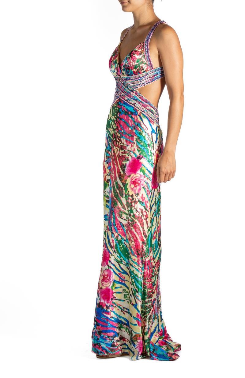 Robe en soie pailletée multicolore des années 1990 en vente 1