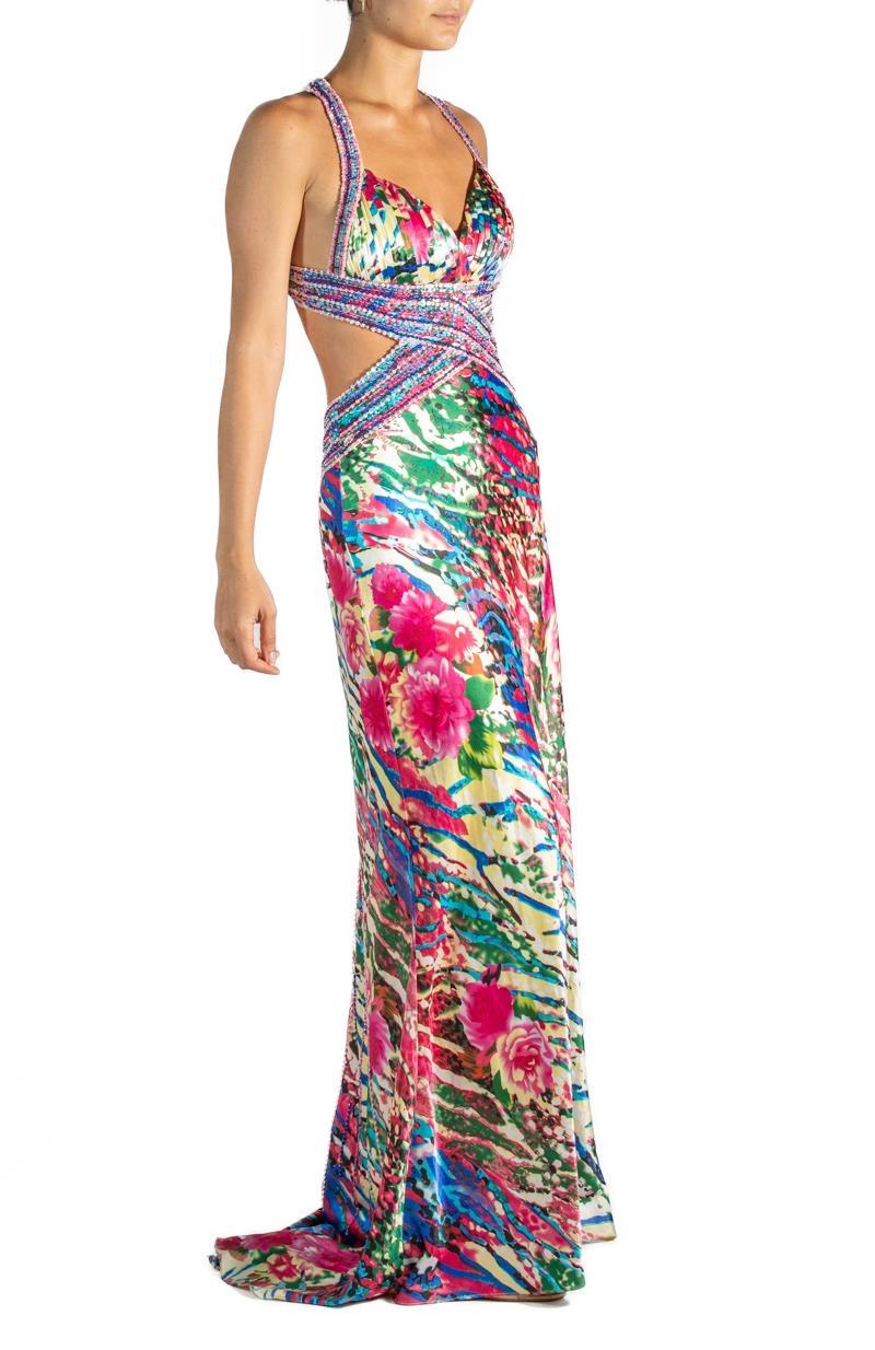 Robe en soie pailletée multicolore des années 1990 en vente 2