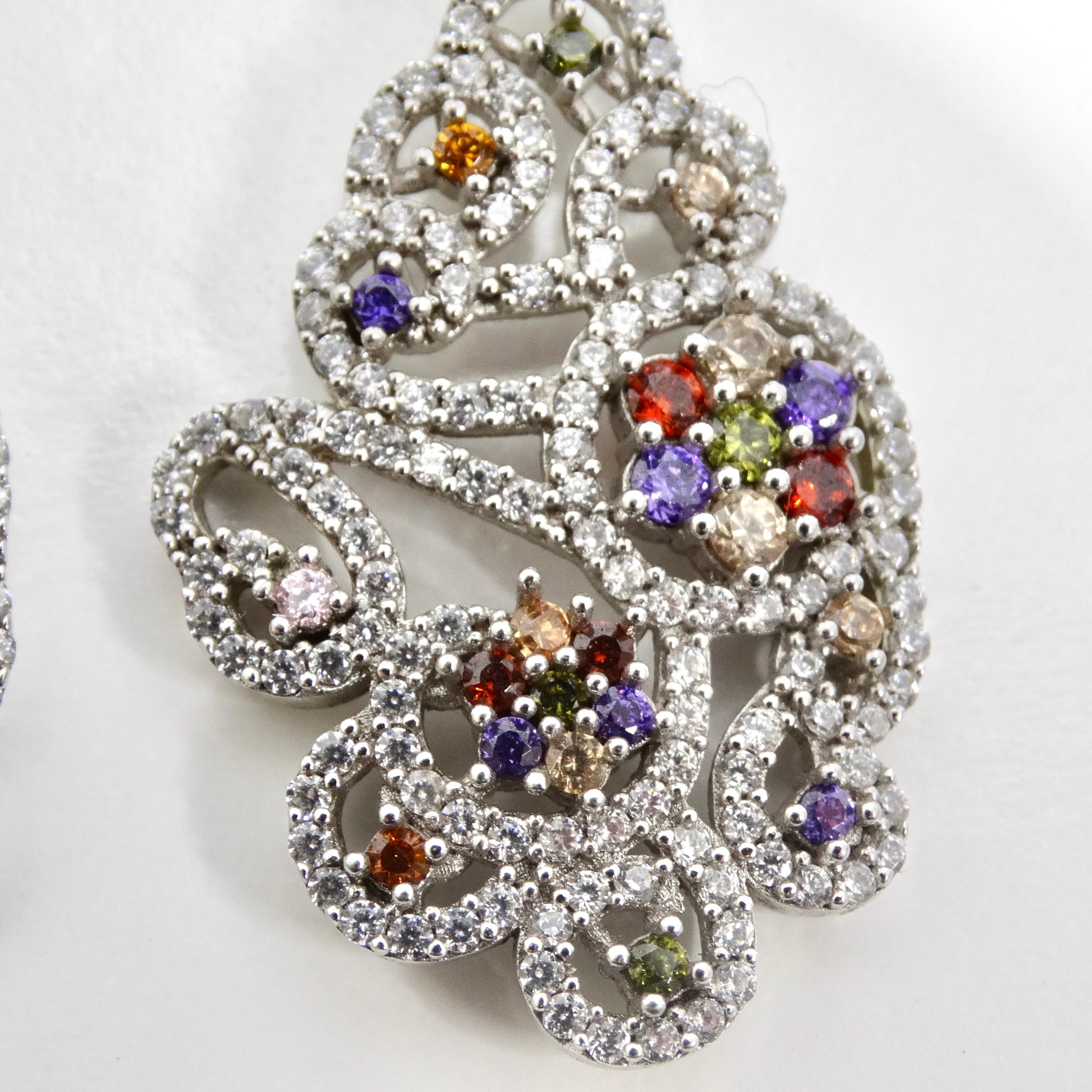 Women's or Men's 1990s Multicolor Swarovski Crystal Dangle Earrings For Sale