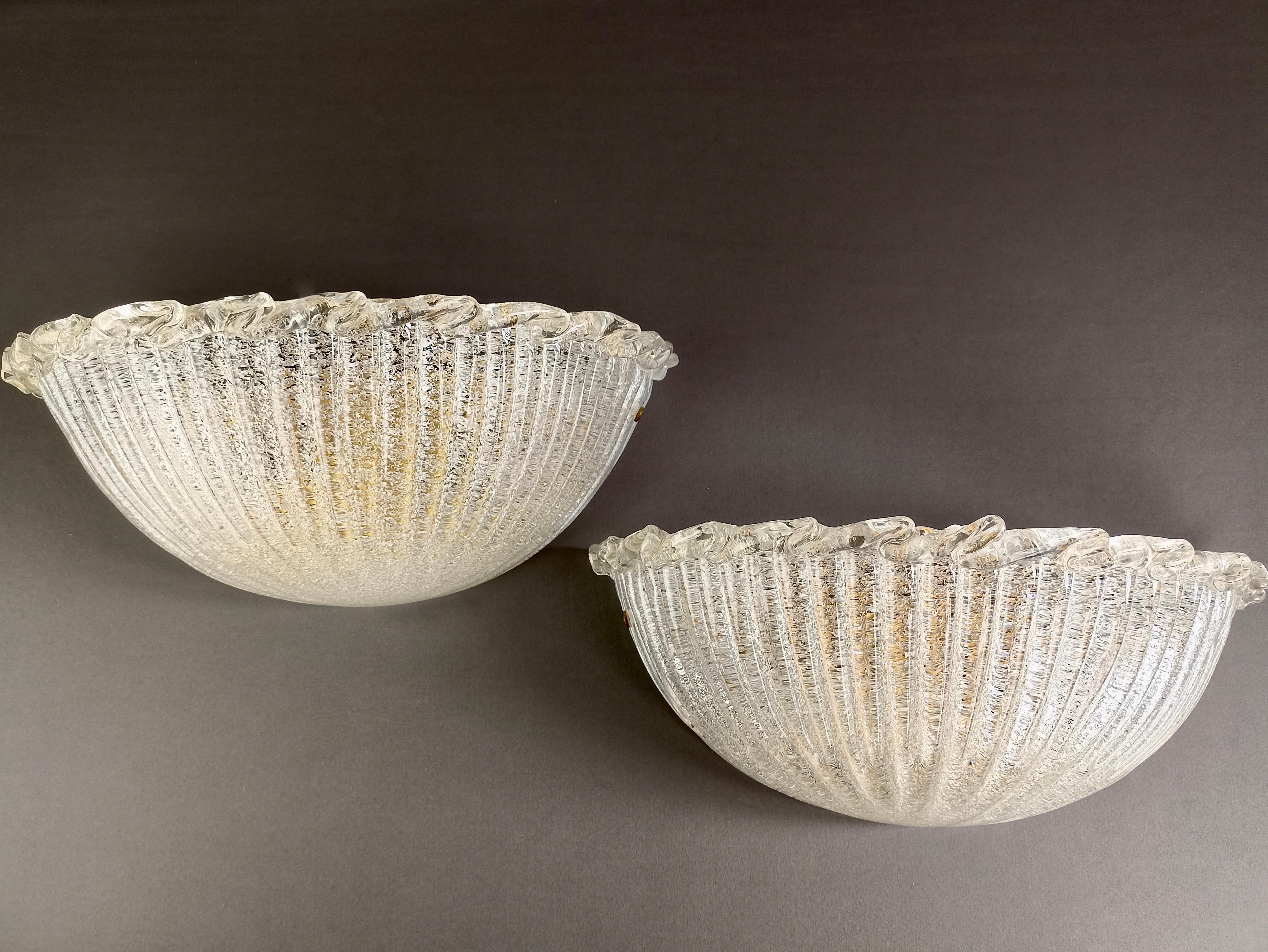 1990s Murano art Graniglia glass pair of Barovier style large wall lamps. 4