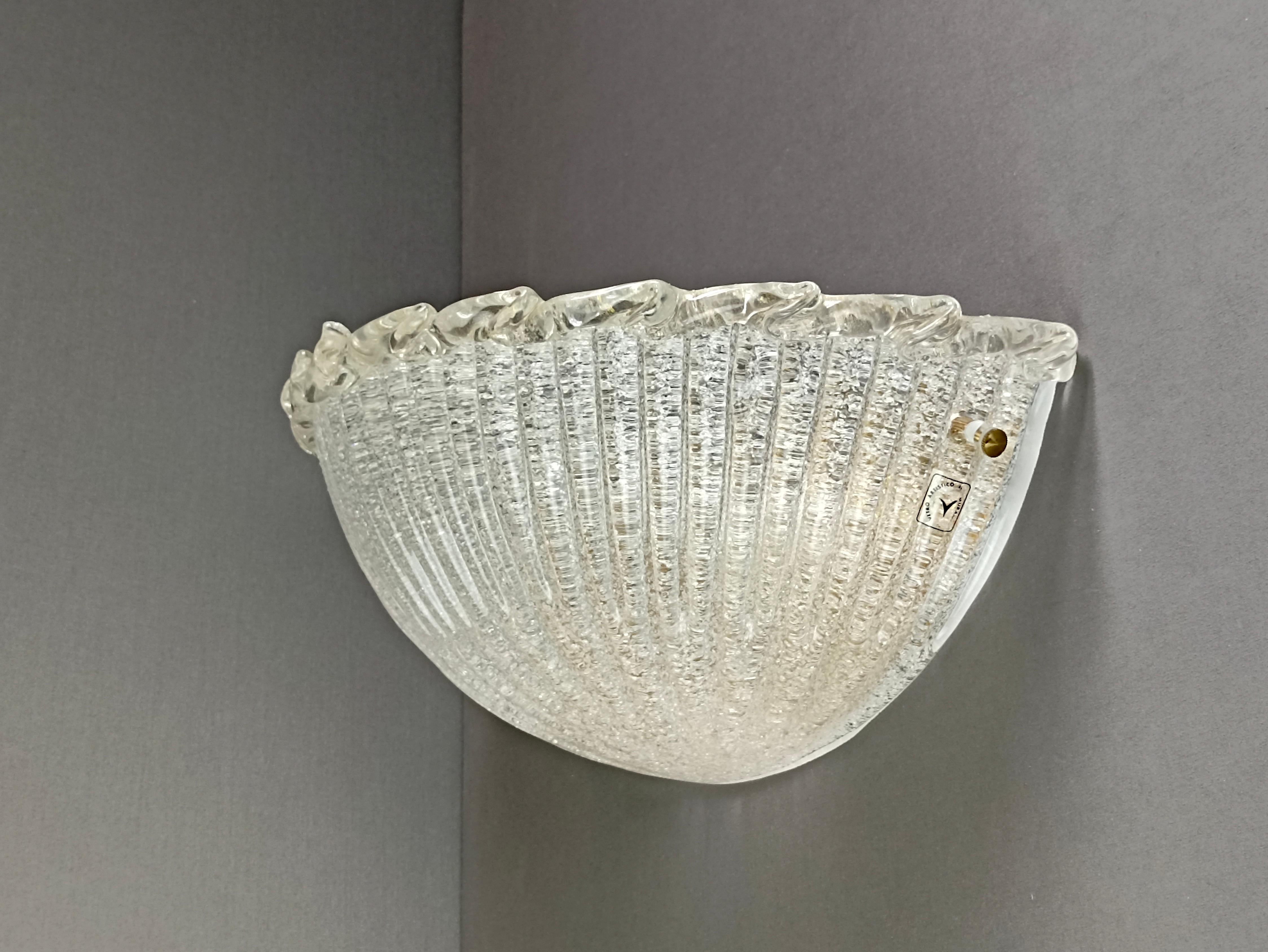 Italian 1990s Murano art Graniglia glass pair of Barovier style large wall lamps.