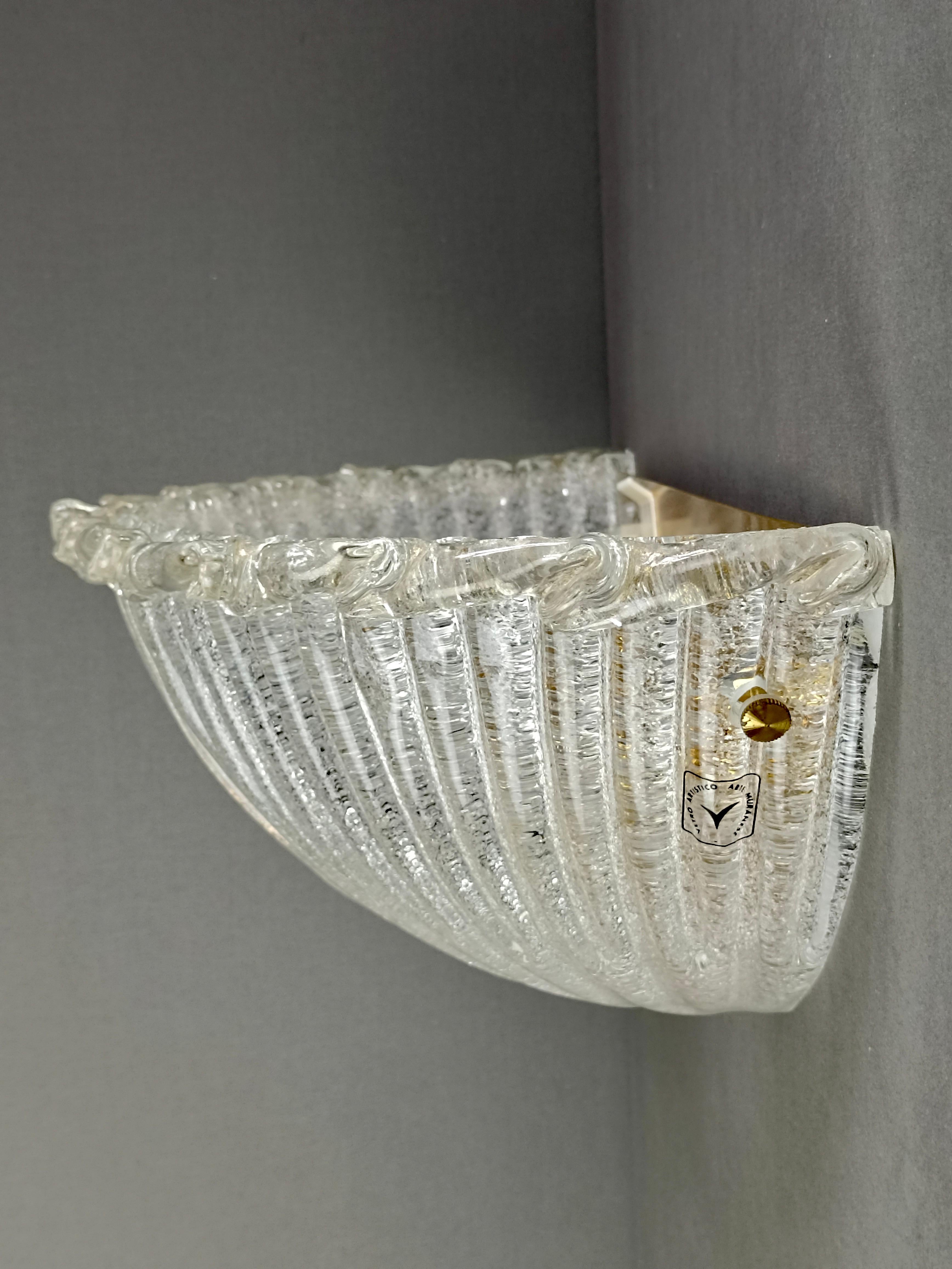 Hand-Crafted 1990s Murano art Graniglia glass pair of Barovier style large wall lamps.