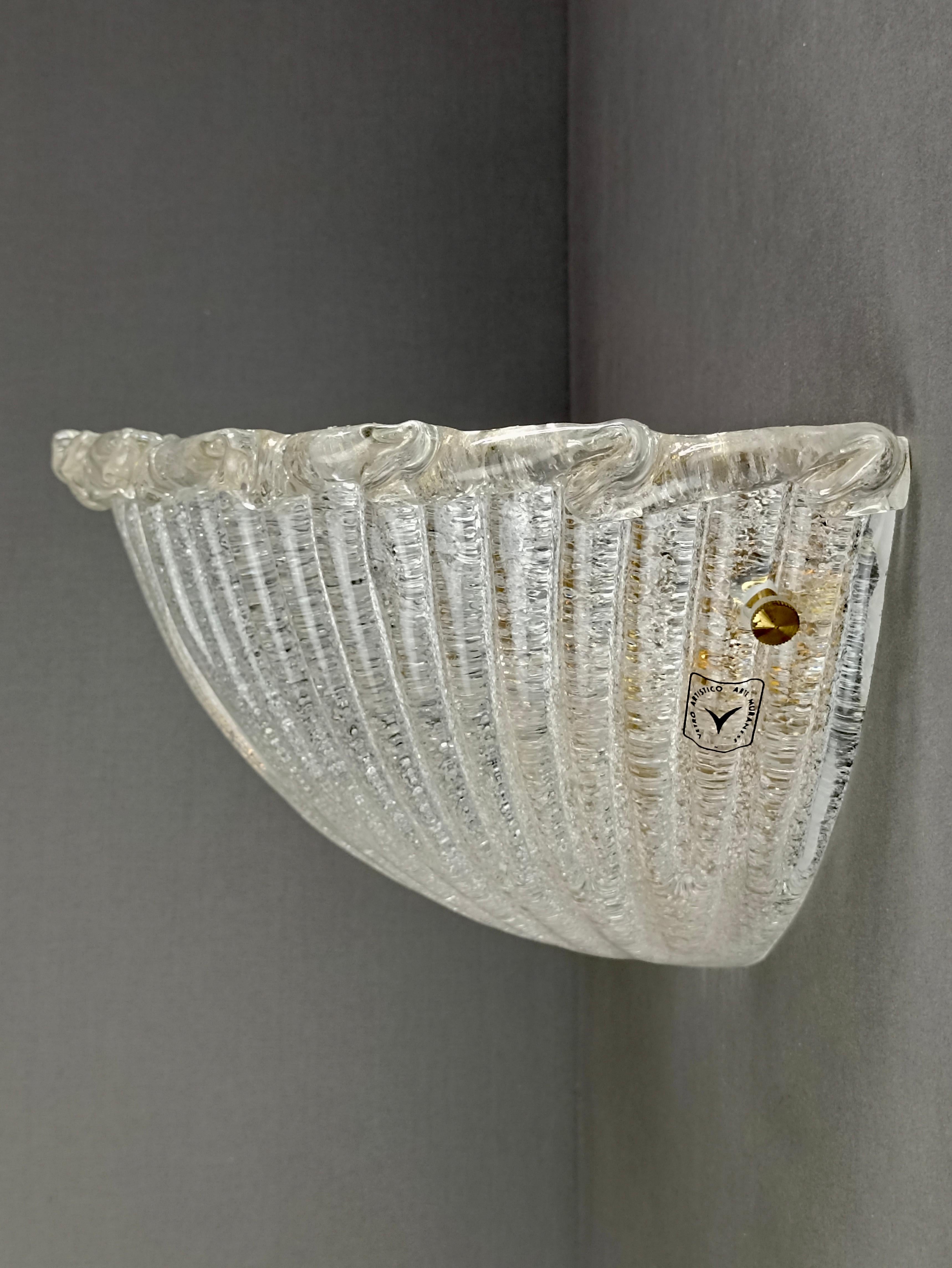1990s Murano art Graniglia glass pair of Barovier style large wall lamps. In Good Condition In Caprino Veronese, VR