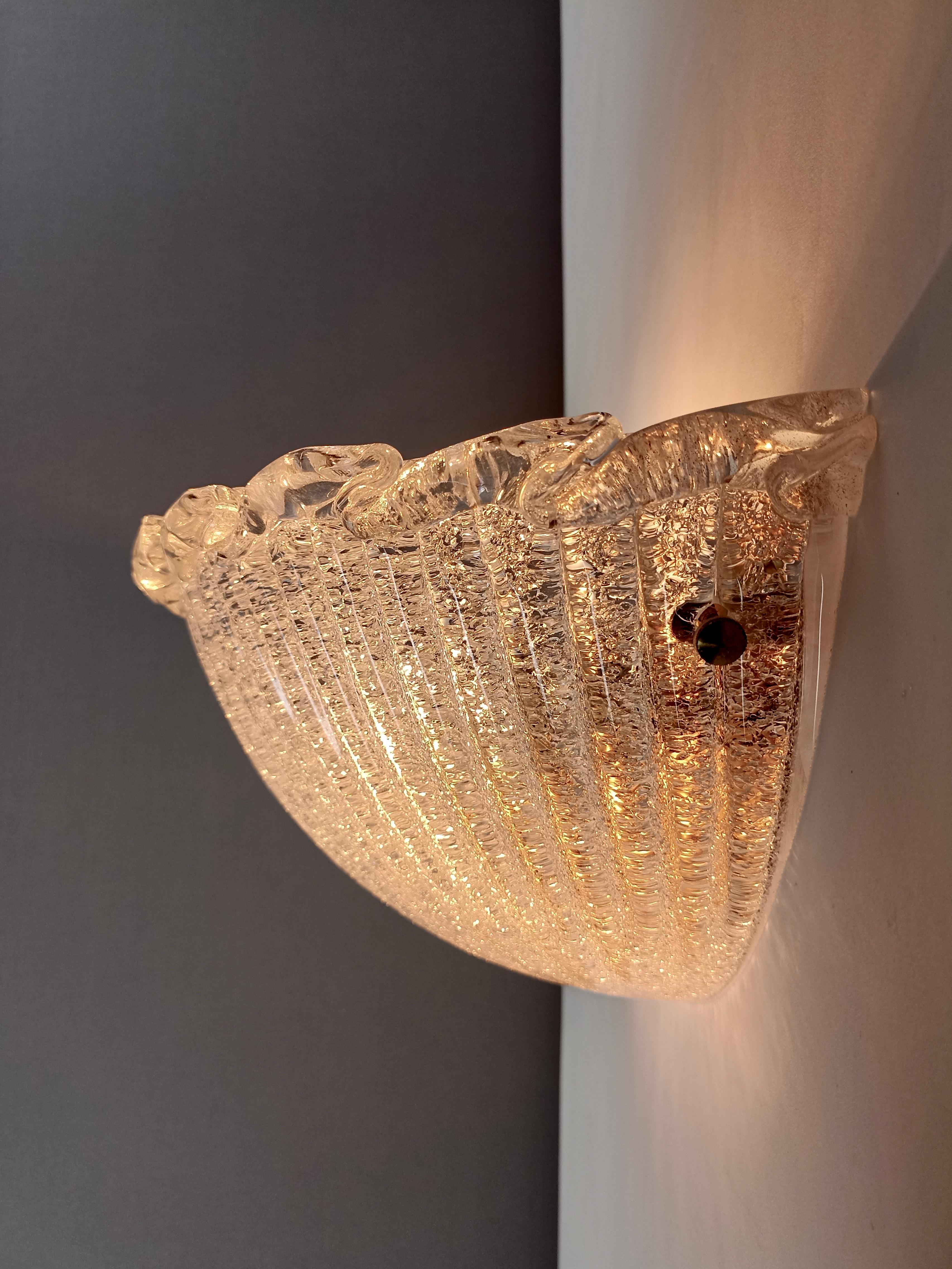 Metal 1990s Murano art Graniglia glass pair of Barovier style large wall lamps.