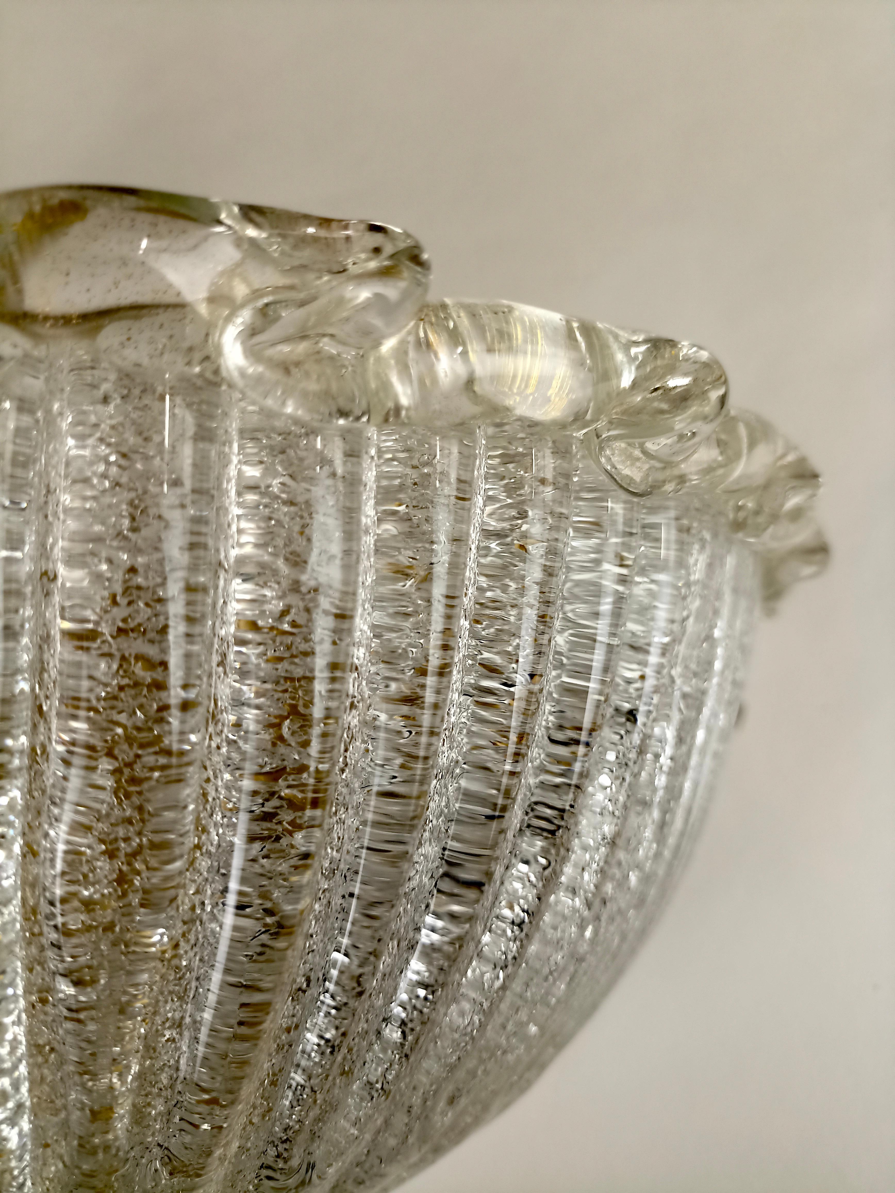 1990s Murano art Graniglia glass pair of Barovier style large wall lamps. 1