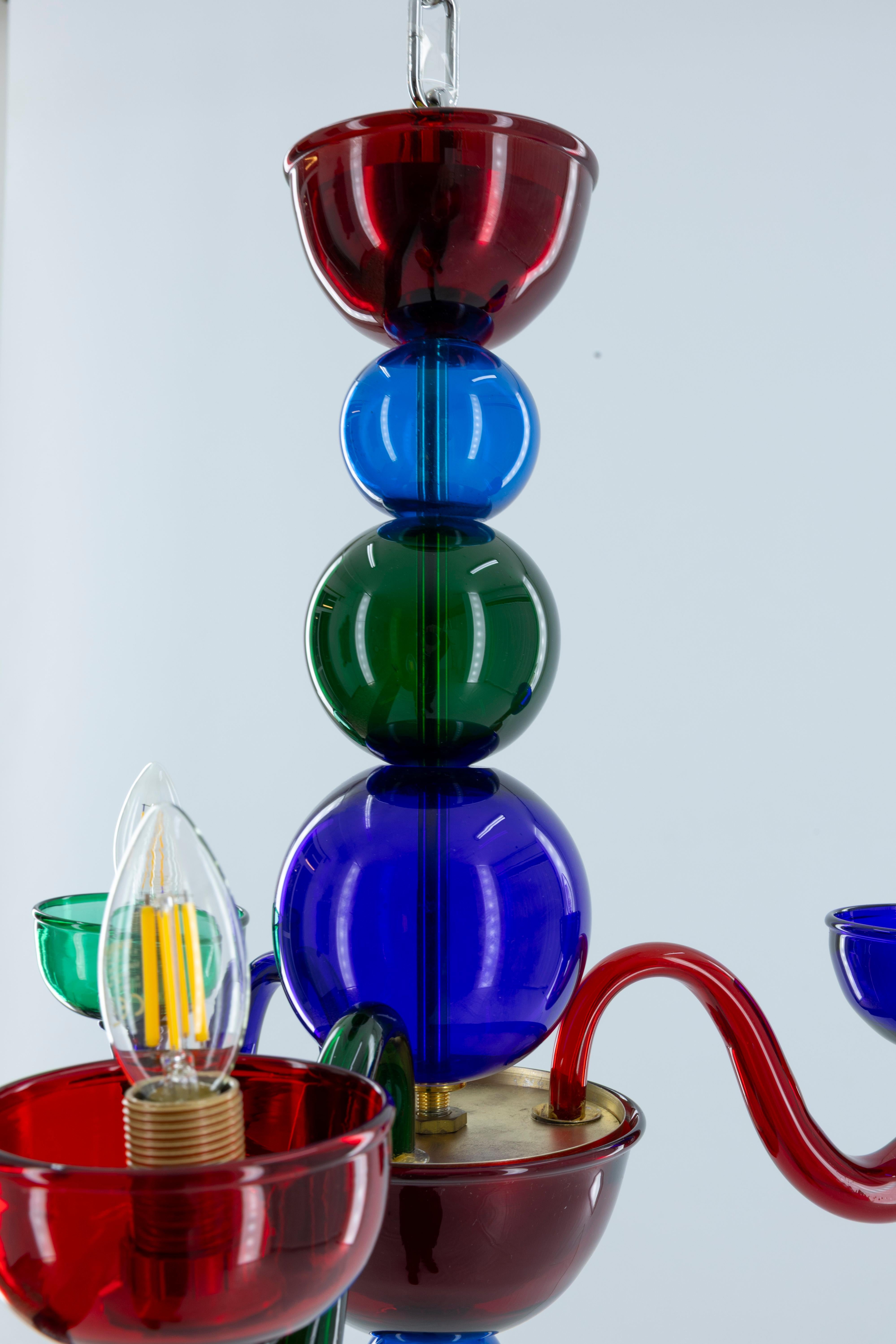 20th Century 1990s Murano Glass Chandelier Spherical Design Ruby & Multicolored accent For Sale