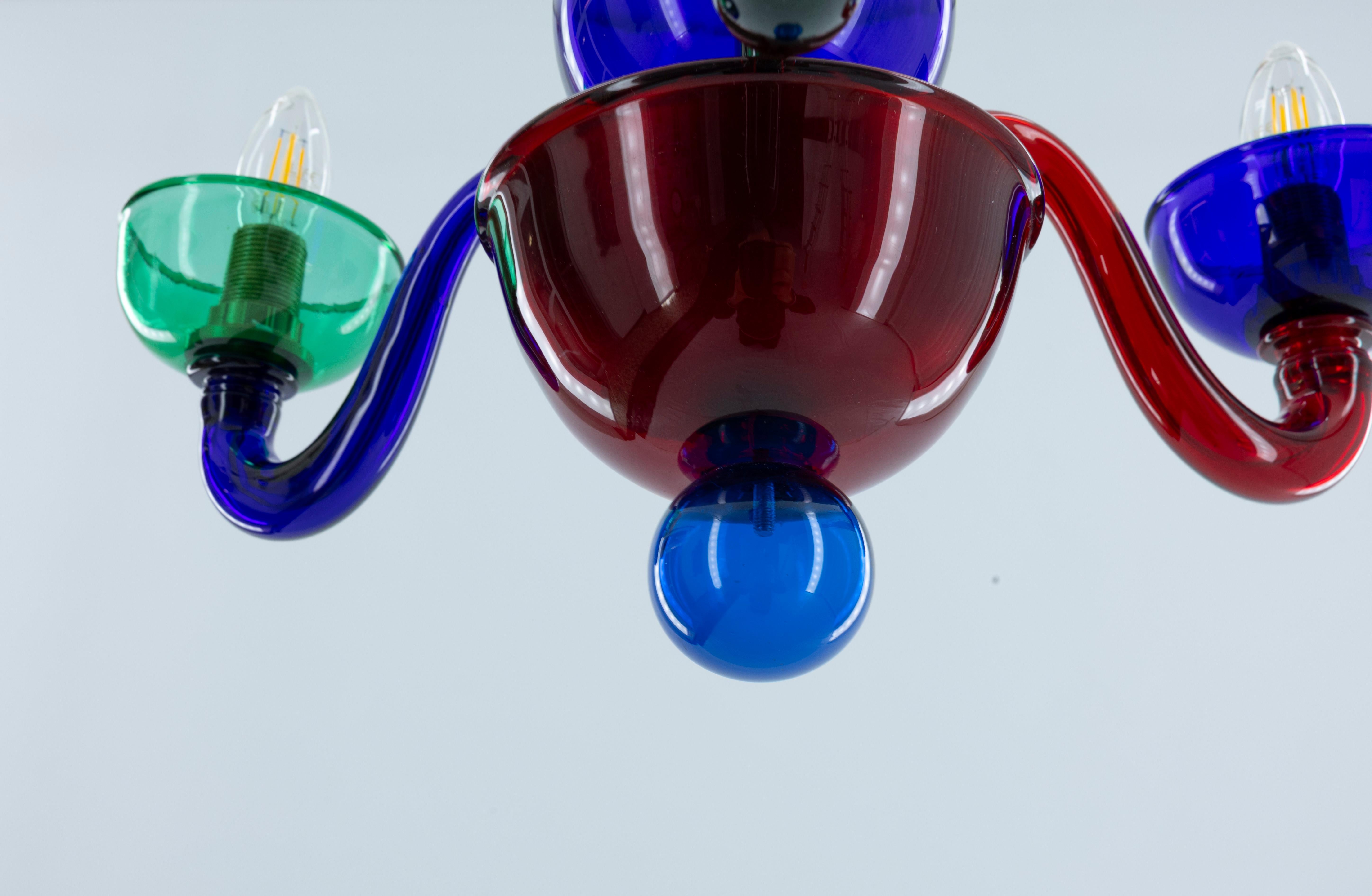 1990s Murano Glass Chandelier Spherical Design Ruby & Multicolored accent For Sale 1