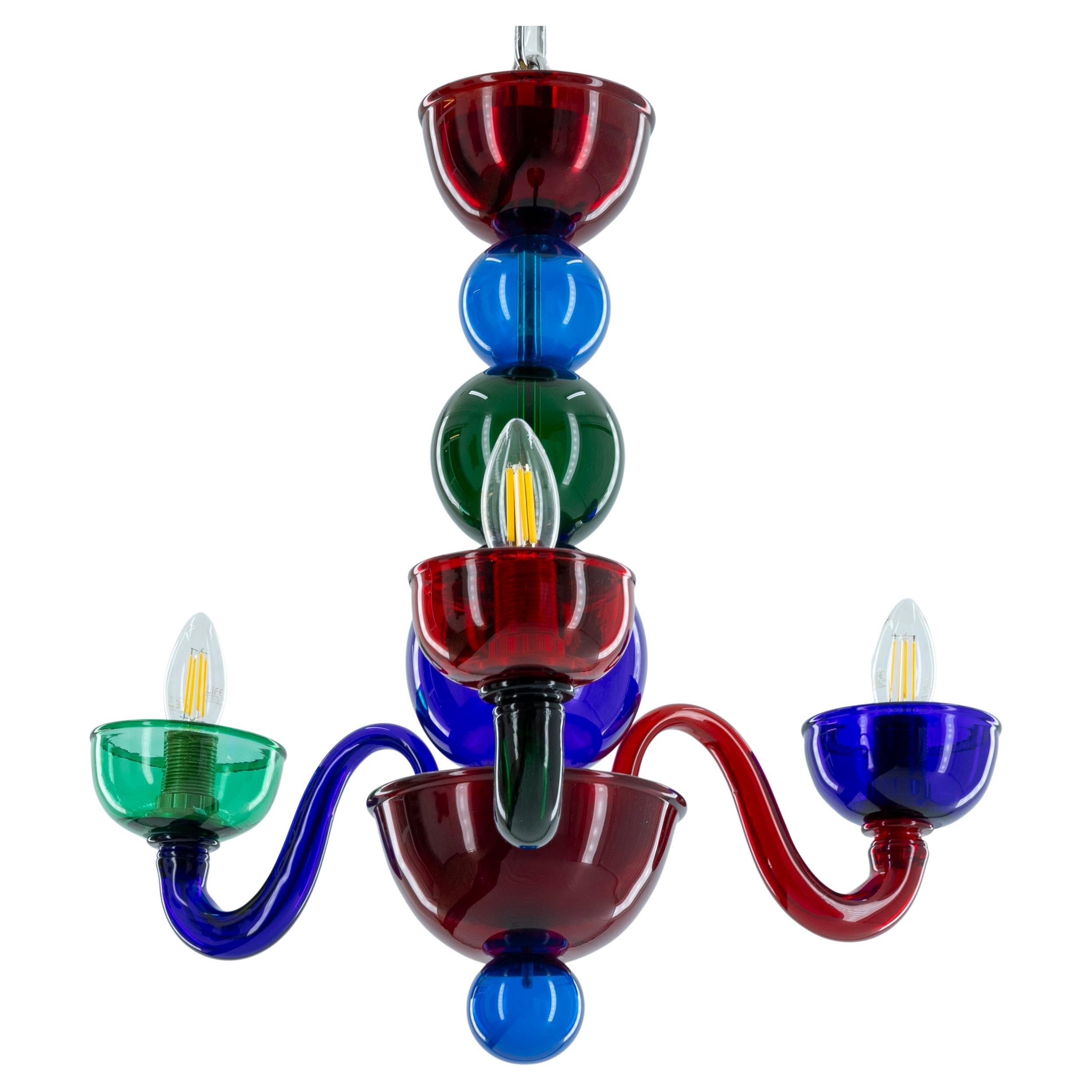 Lustre en verre de Murano des années 1990, design sphérique, rubis et accents multicolores
