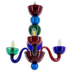 1990s Murano Glass Chandelier Spherical Design Ruby & Multicolored accent