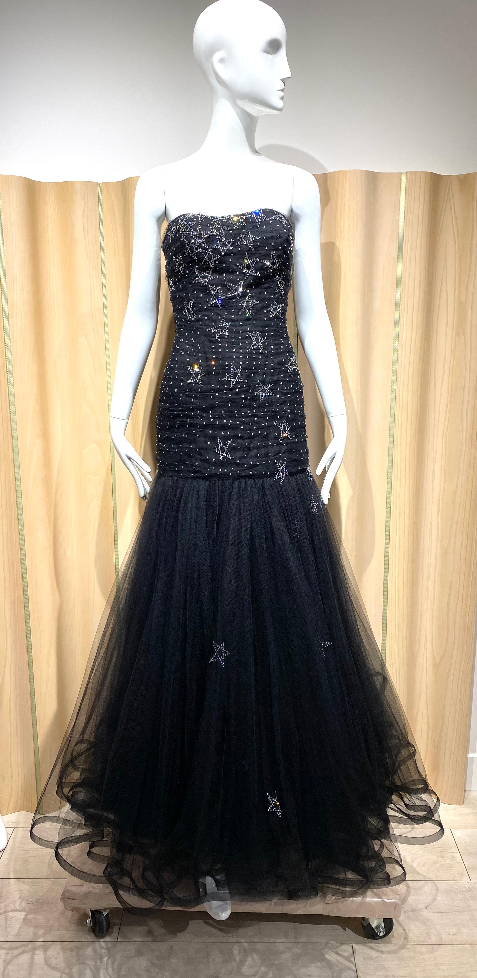 1990s Murray Arbeid Strapless Tulle Gown  In Excellent Condition For Sale In Beverly Hills, CA
