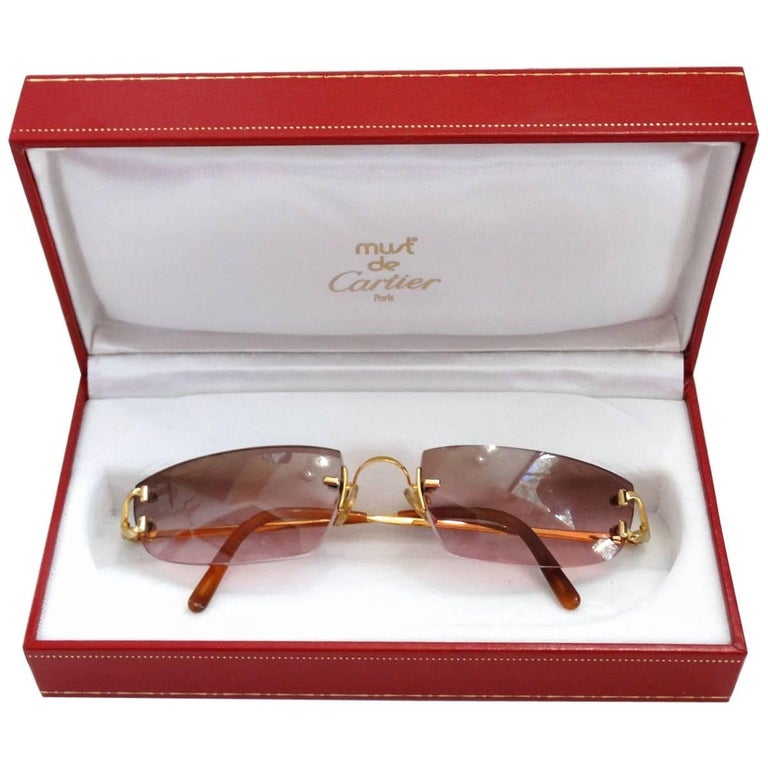 1990s Must De Cartier Pink Ombre Rimless Sunglasses at  display picture 1