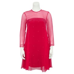 1990's Myréne de Prémonville Rhinestone Studded Coral Chiffon Dress