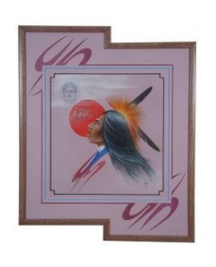 1990s Native American Johnny Tiger Jr Man of Vision Indian Print 28"